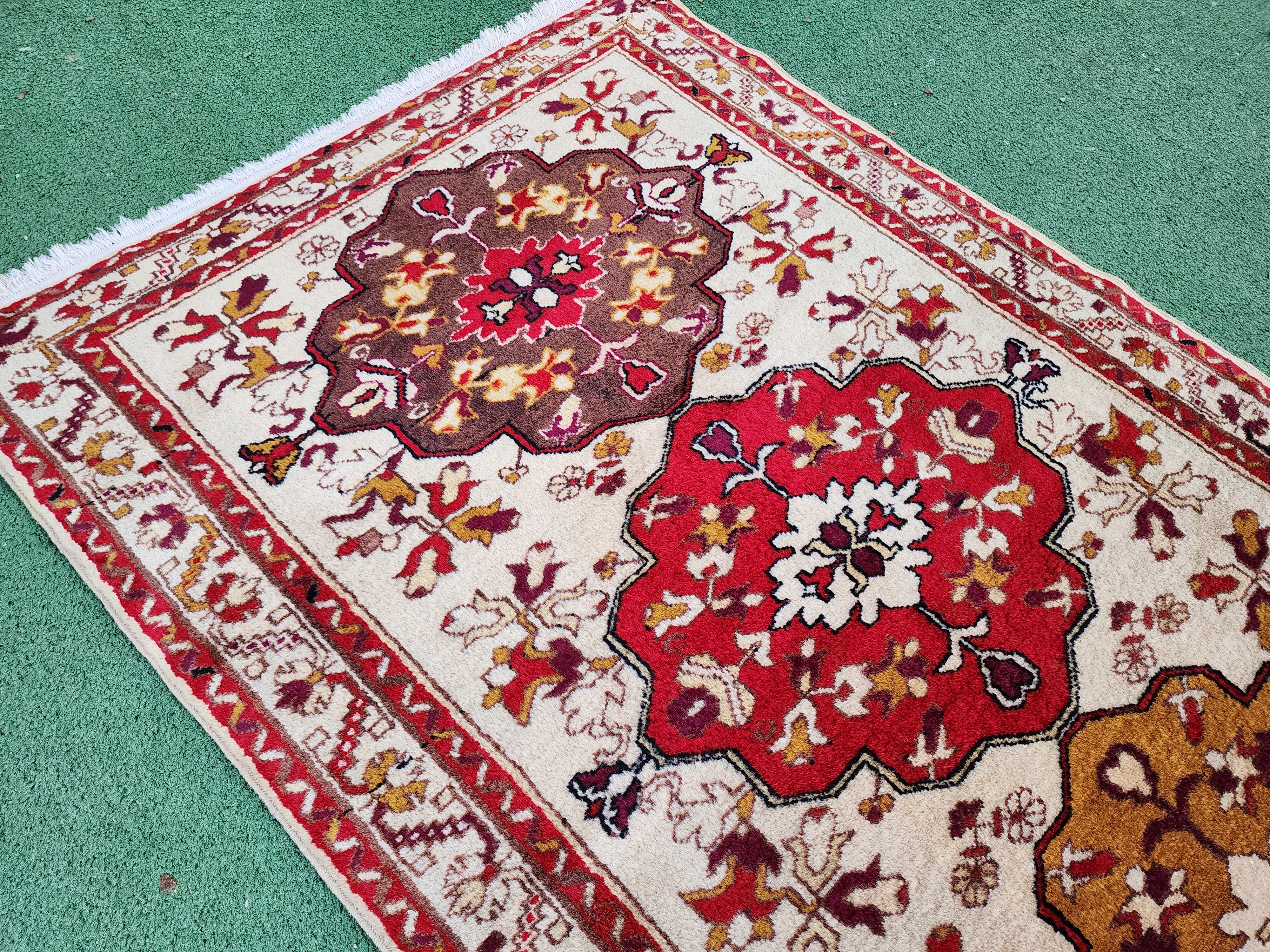 antique Turkish Wool Runner Rug — corner detail