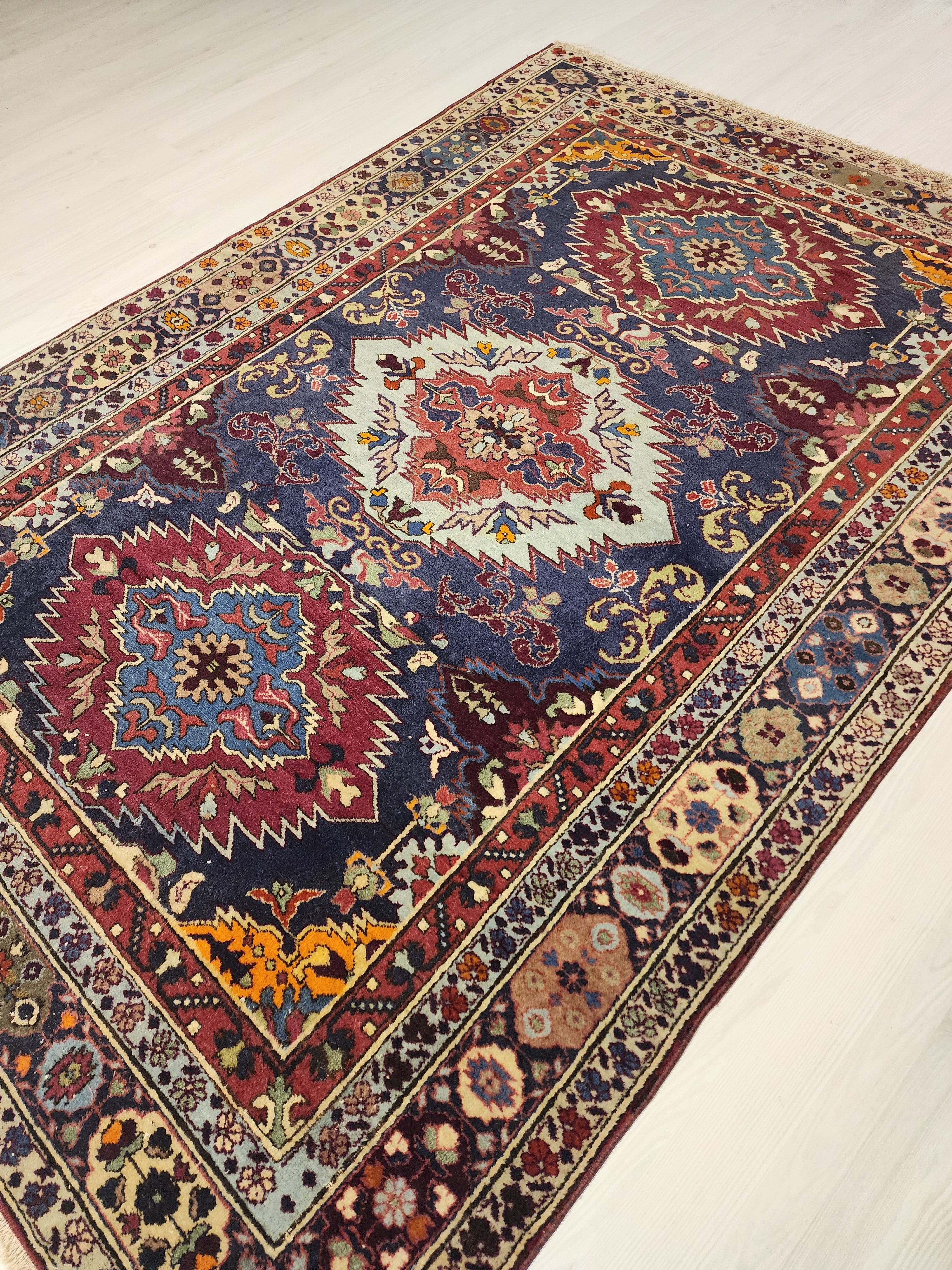 Vintage Caucasian Area Rug 6'10'' x 4'10'' Vintage Turkish Tribal Natural Wool Rug, Recycled Oriental Design Rustic Bohemian Floor Rug