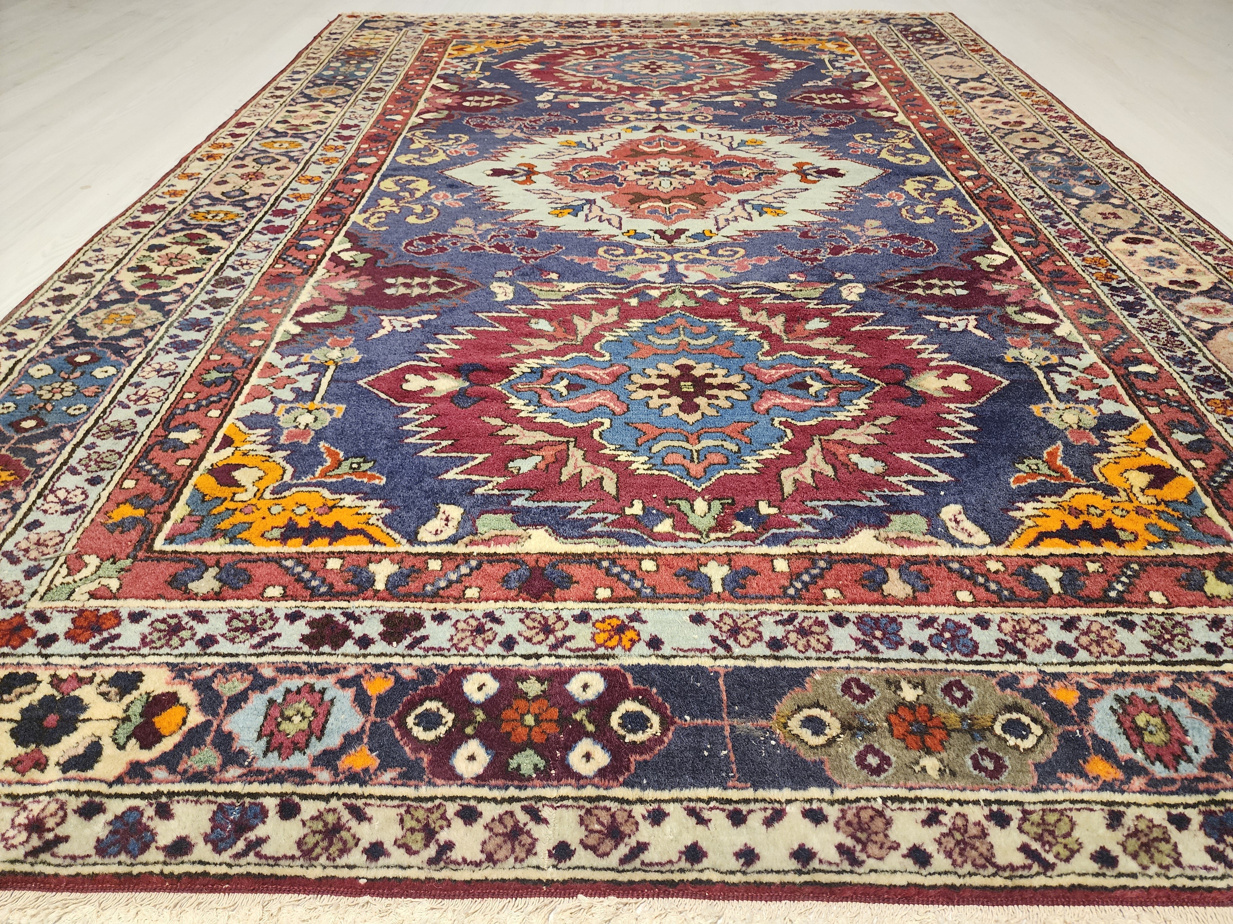 vintage Anatolian Wool Large Area Rug — border pattern