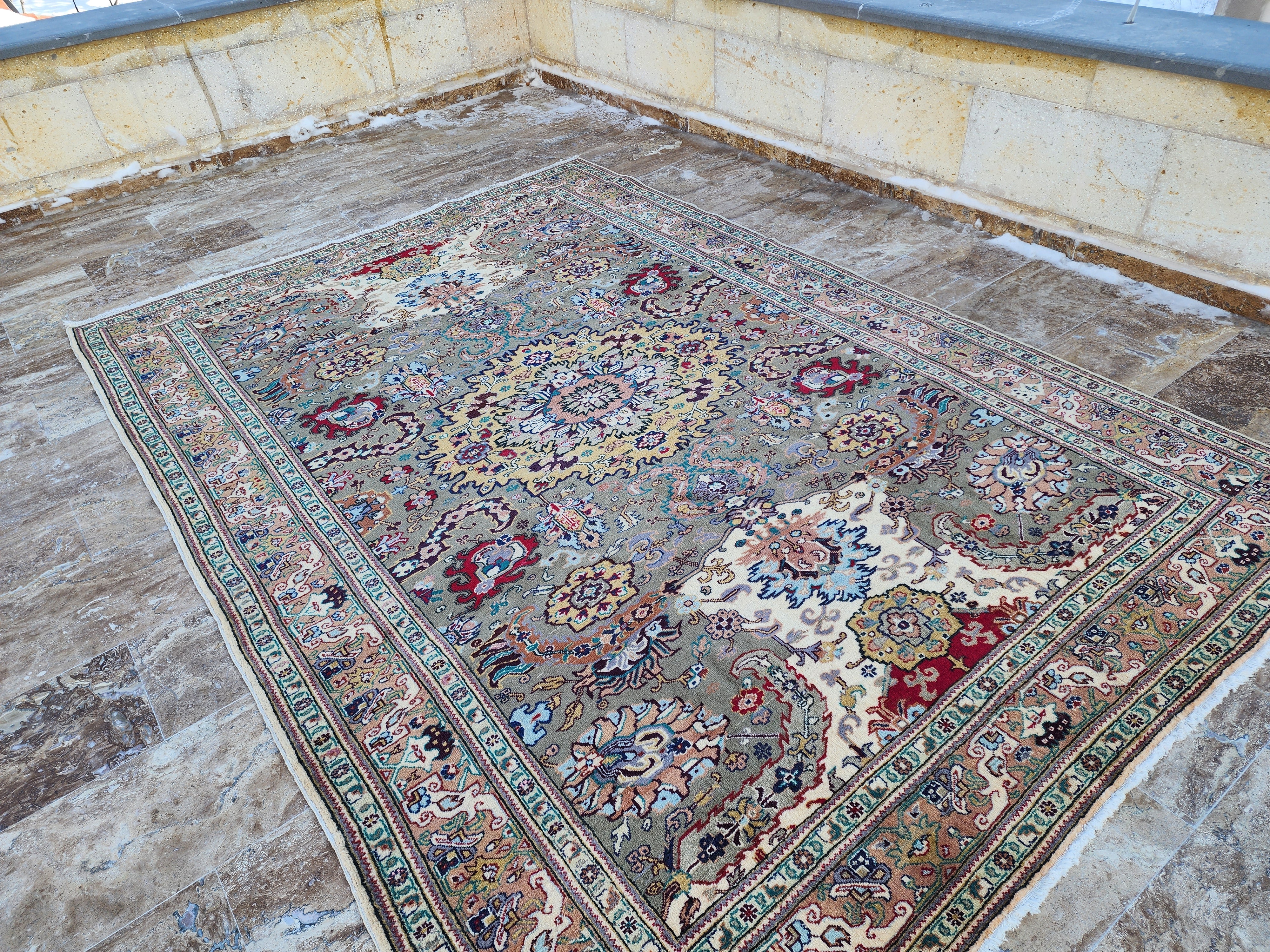vintage Kayseri Wool Large Area Rug — in setting