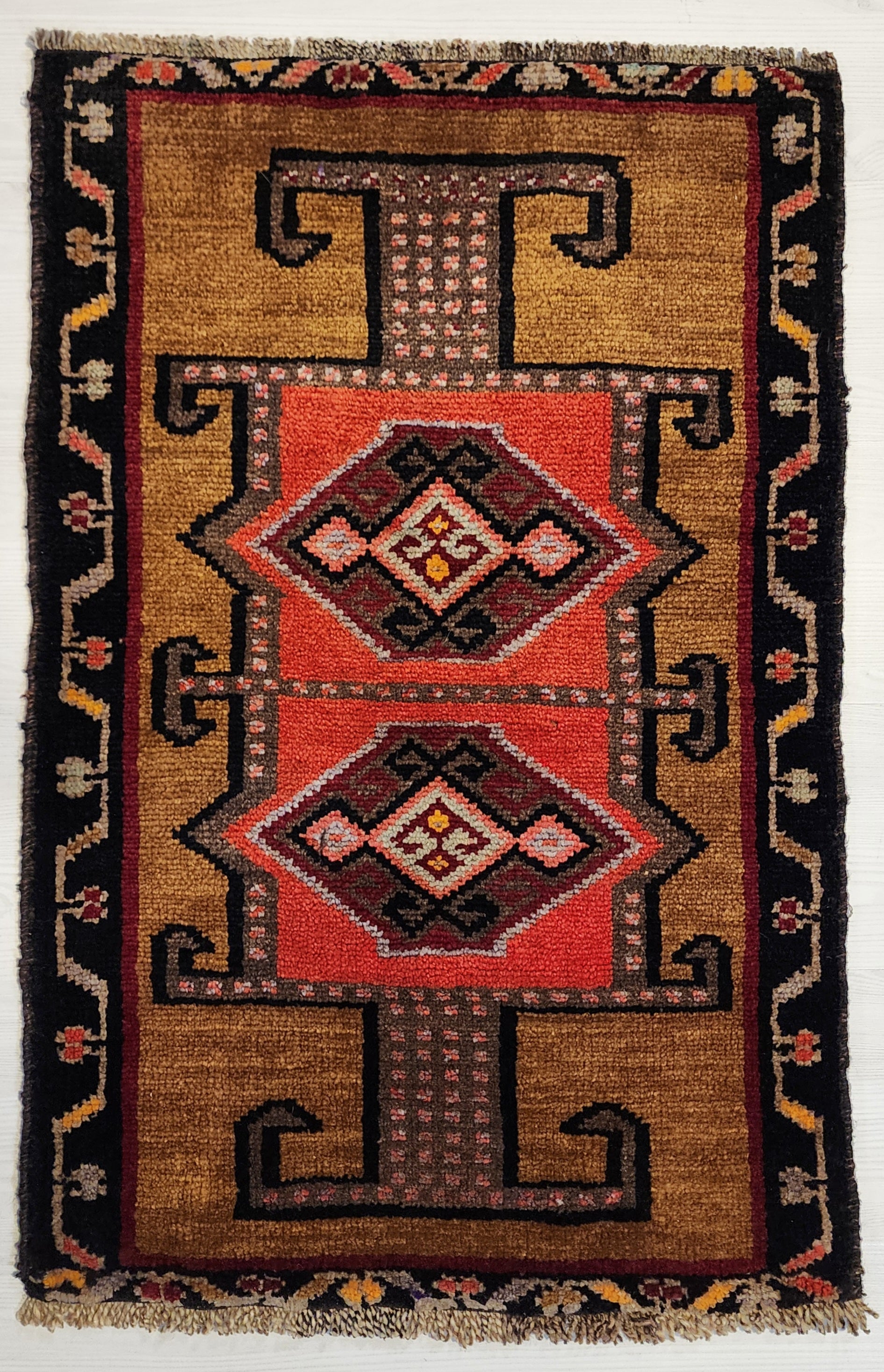 Vintage Kars Kurdish Rug, Handwoven Anatolian Wool Tribal Carpet, Boho Rustic Decor (2'11" x 1'11")