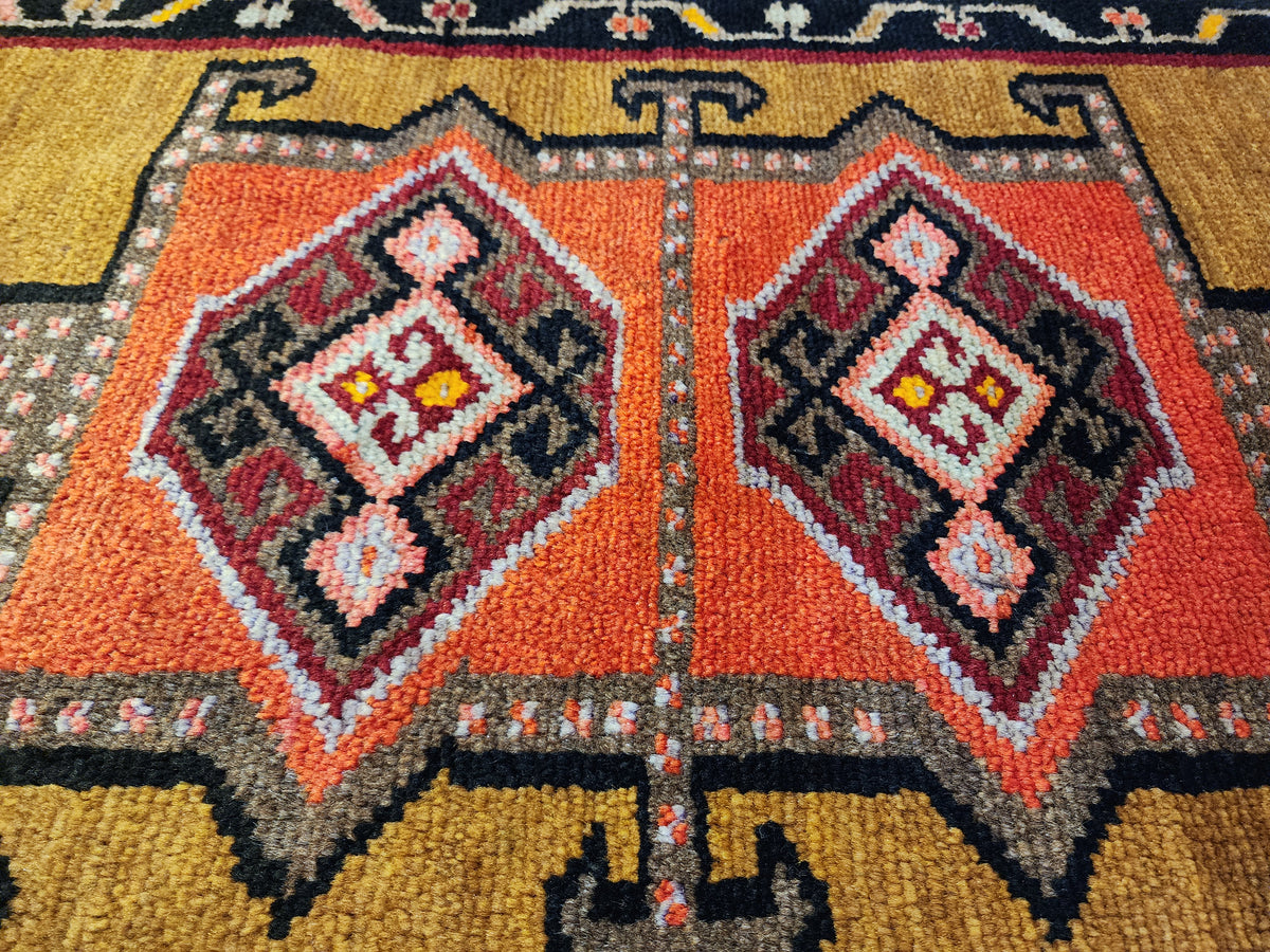 vintage Kars Kurdish Rug, Handwoven Anatolian Wool Tribal Carpet, Boho Rustic Decor (2'11" x 1'11") — pile detail
