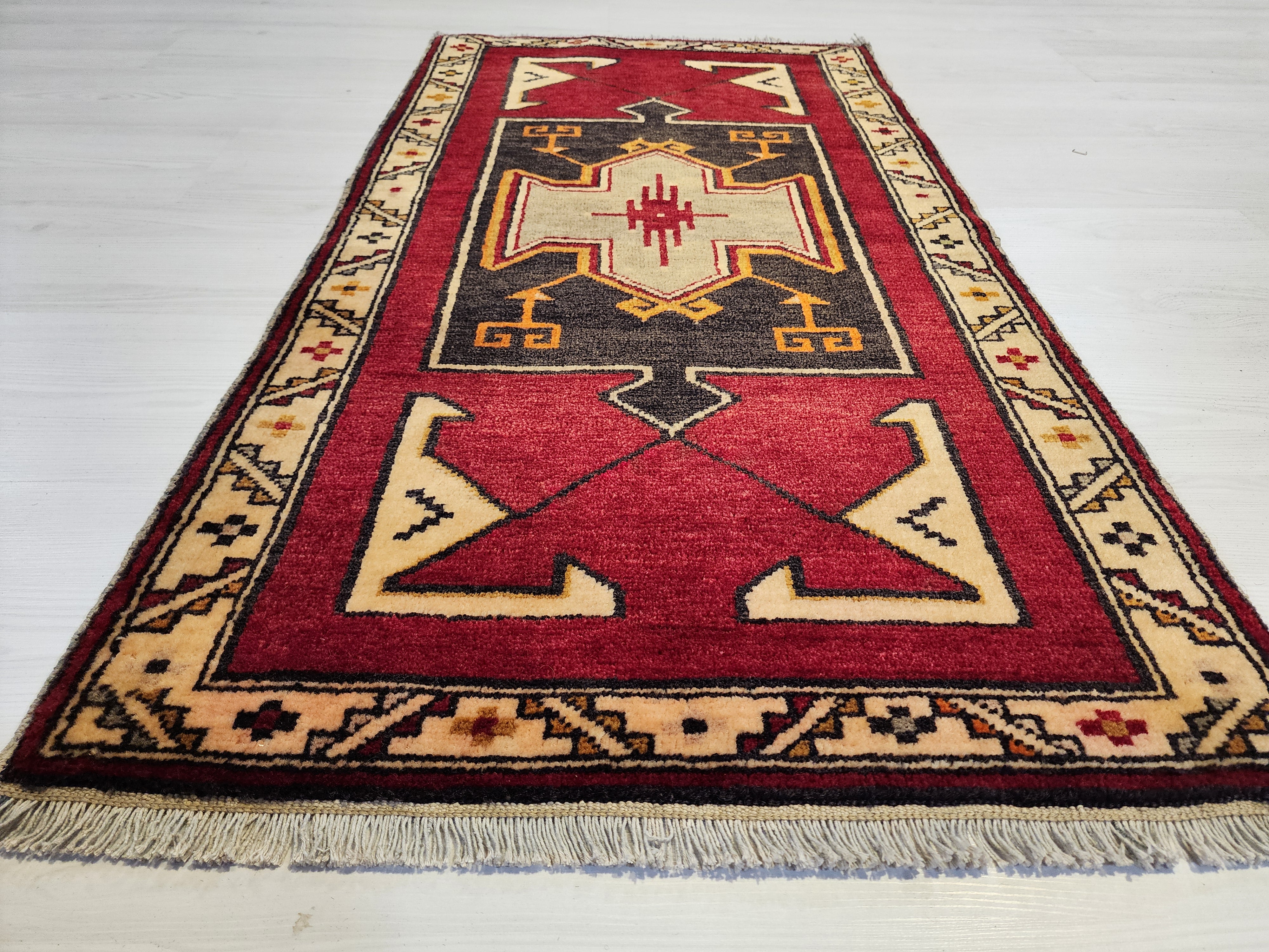 vintage Kurdish Malatya Rug, Handmade Anatolian Tribal Wool Carpet, Rustic Boho Decor (2'4'' x 3'8'' — styled view