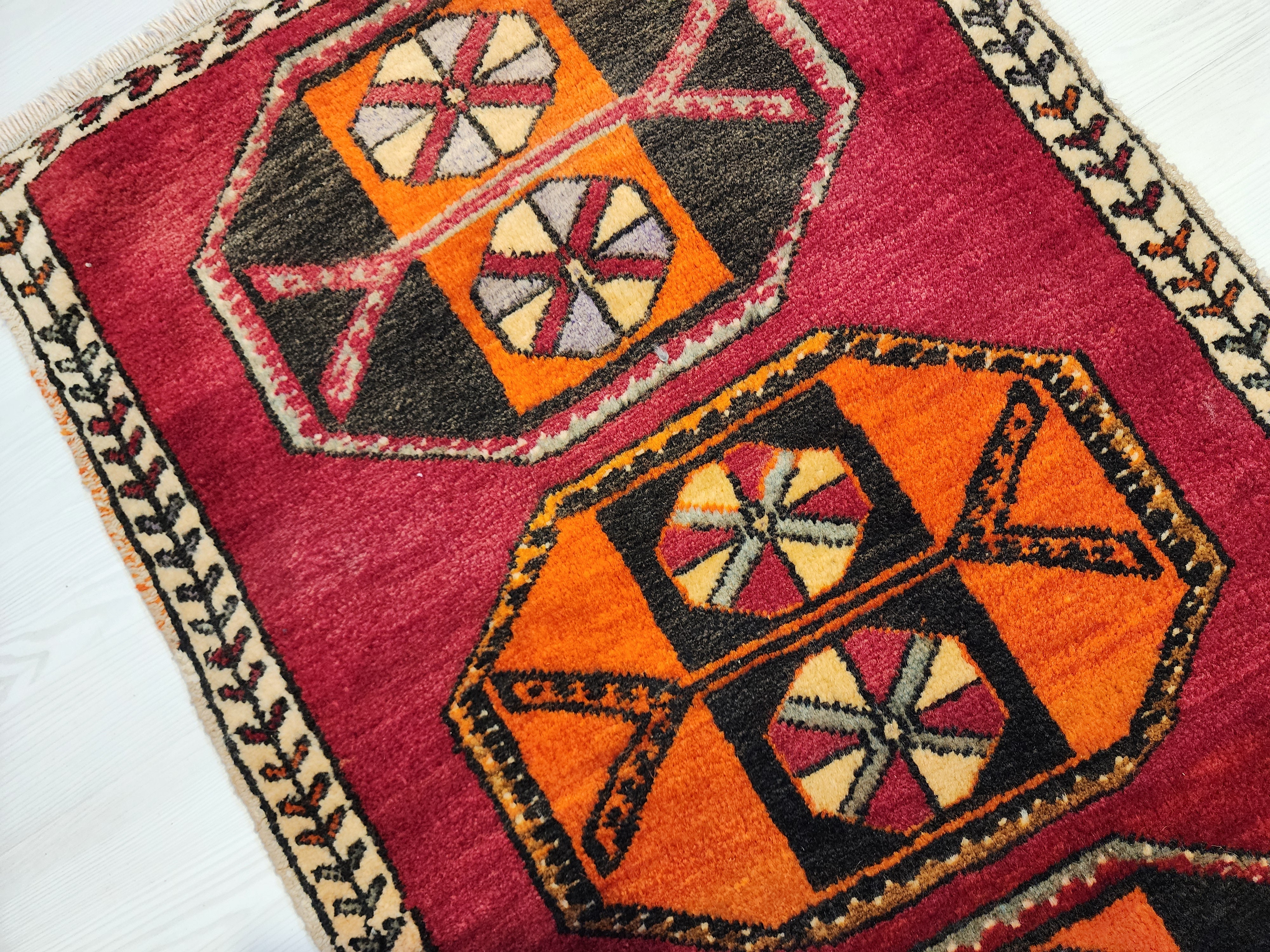 vintage Kurdish Malatya Rug 2'2'' x 3'8'' Handmade Turkish Small Rug, Anatolian Tribal Wool Carpet, Rustic Boho Decor Accent Rug — in setting