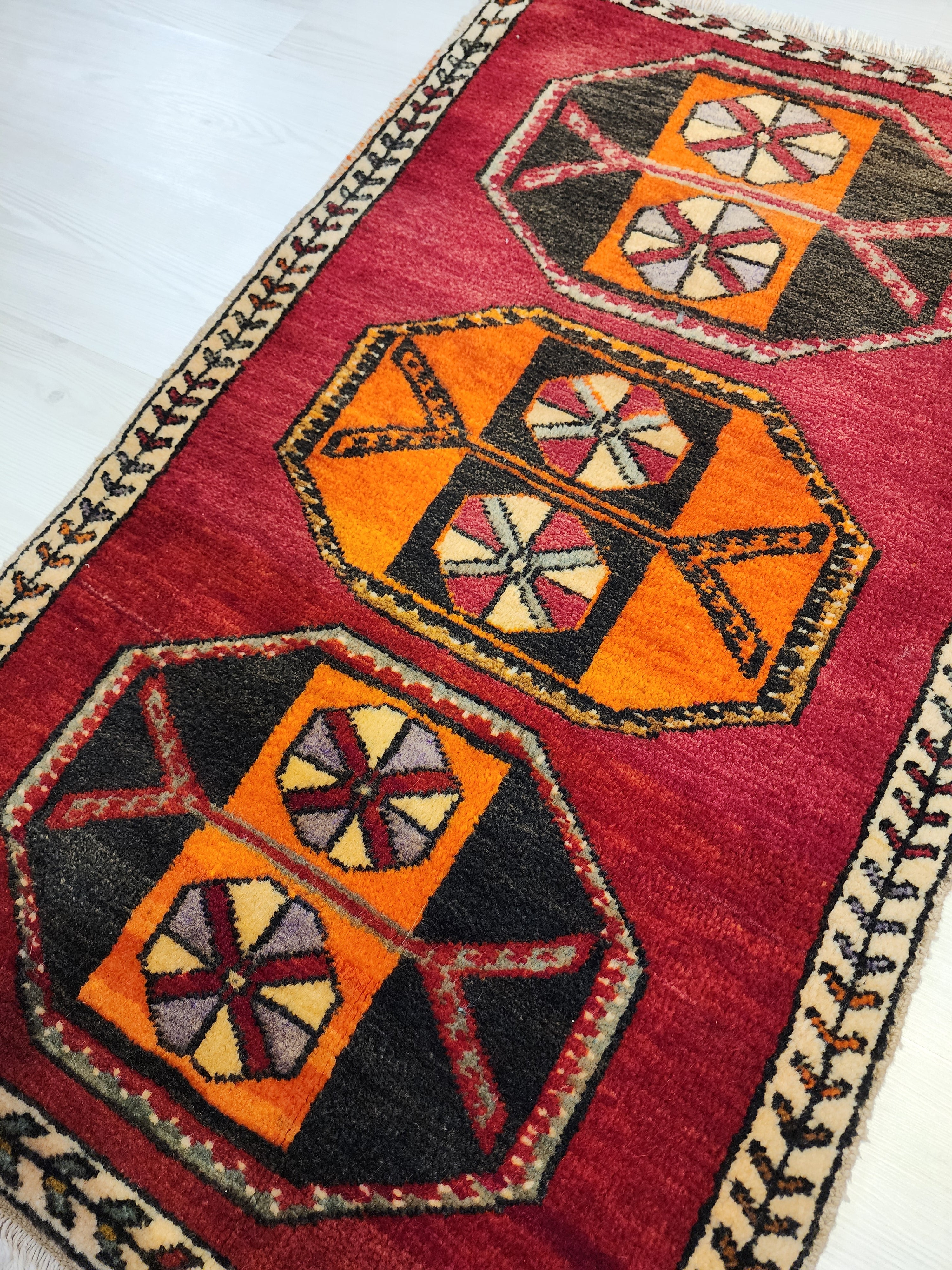 vintage Kurdish Malatya Rug 2'2'' x 3'8'' Handmade Turkish Small Rug, Anatolian Tribal Wool Carpet, Rustic Boho Decor Accent Rug — back view