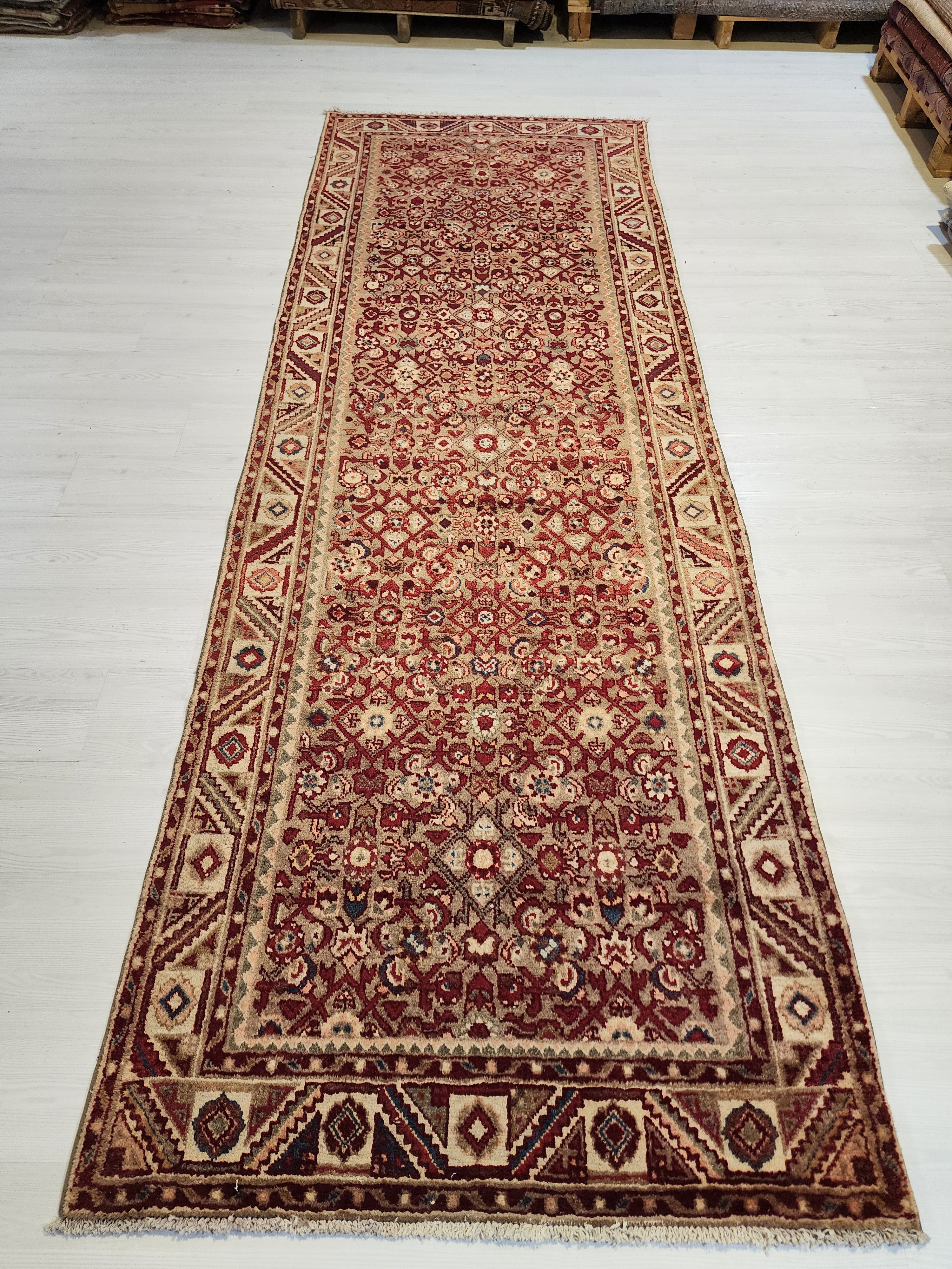 Handwoven Oushak Hallway Runner Rug, Vintage Turkish Wool 4x10