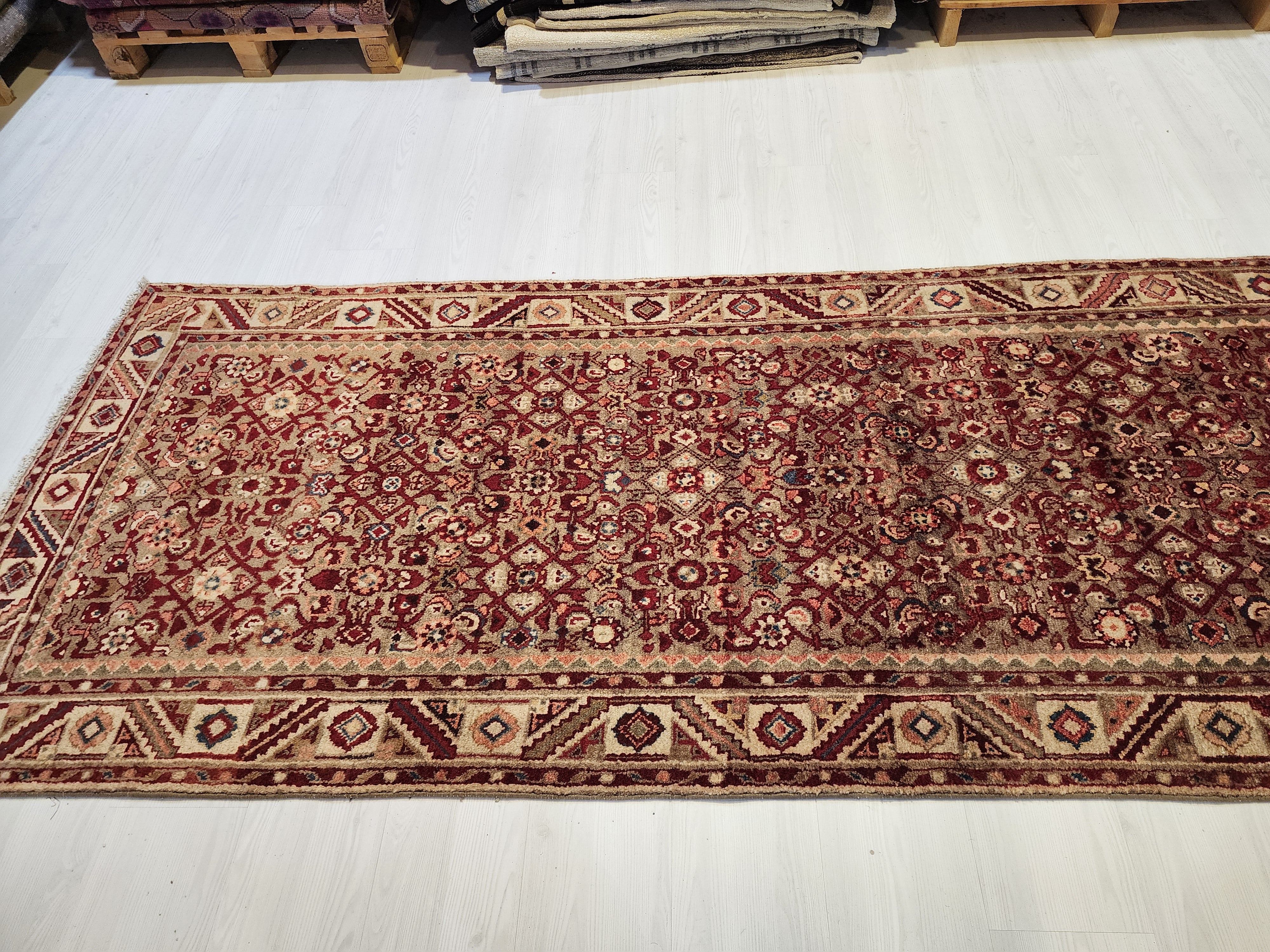 Handwoven Oushak Hallway Runner Rug, Vintage Turkish Wool 4x10