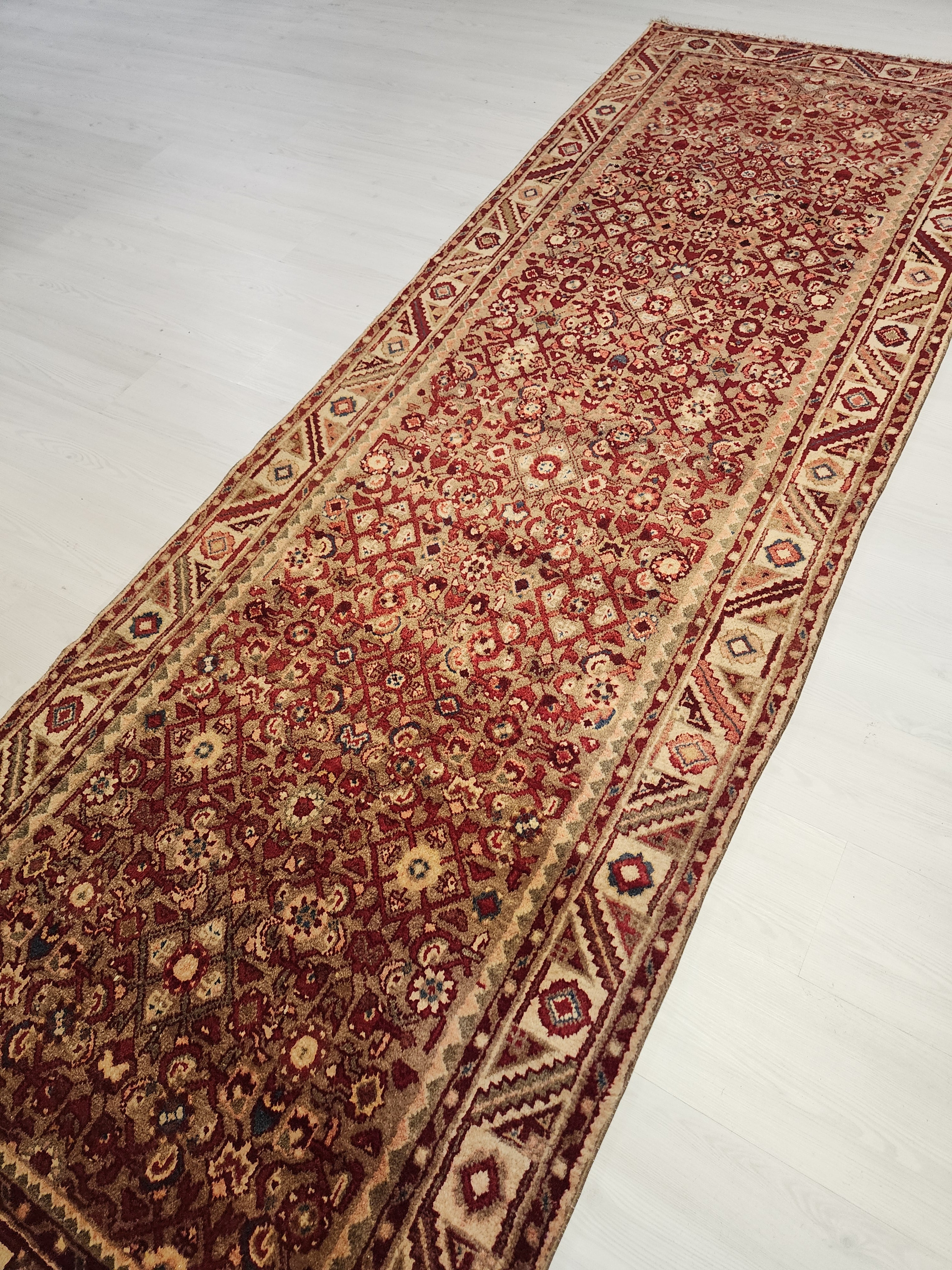 Handwoven Oushak Hallway Runner Rug, Vintage Turkish Wool 4x10