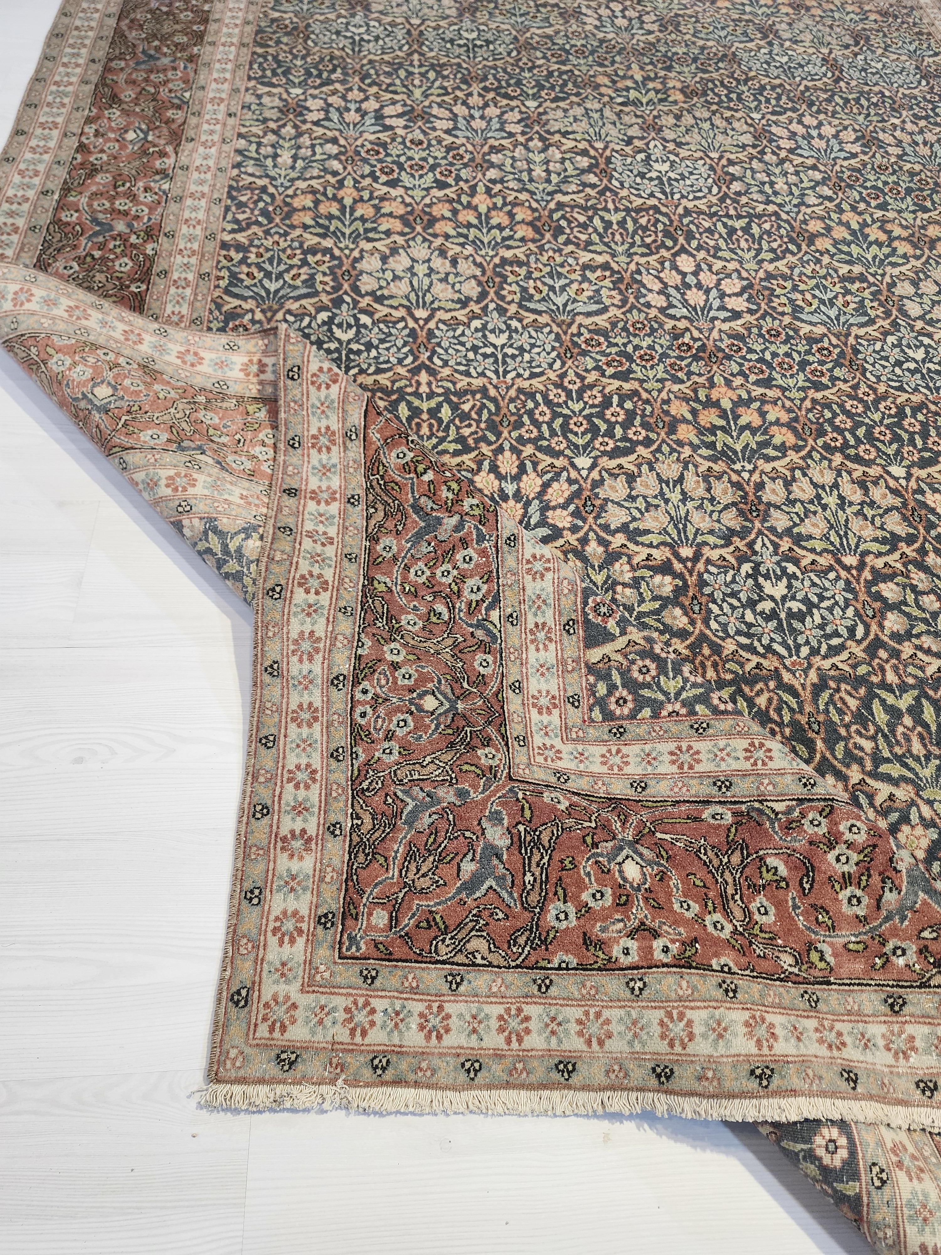 antique Hereke Wool Area Rug — back view