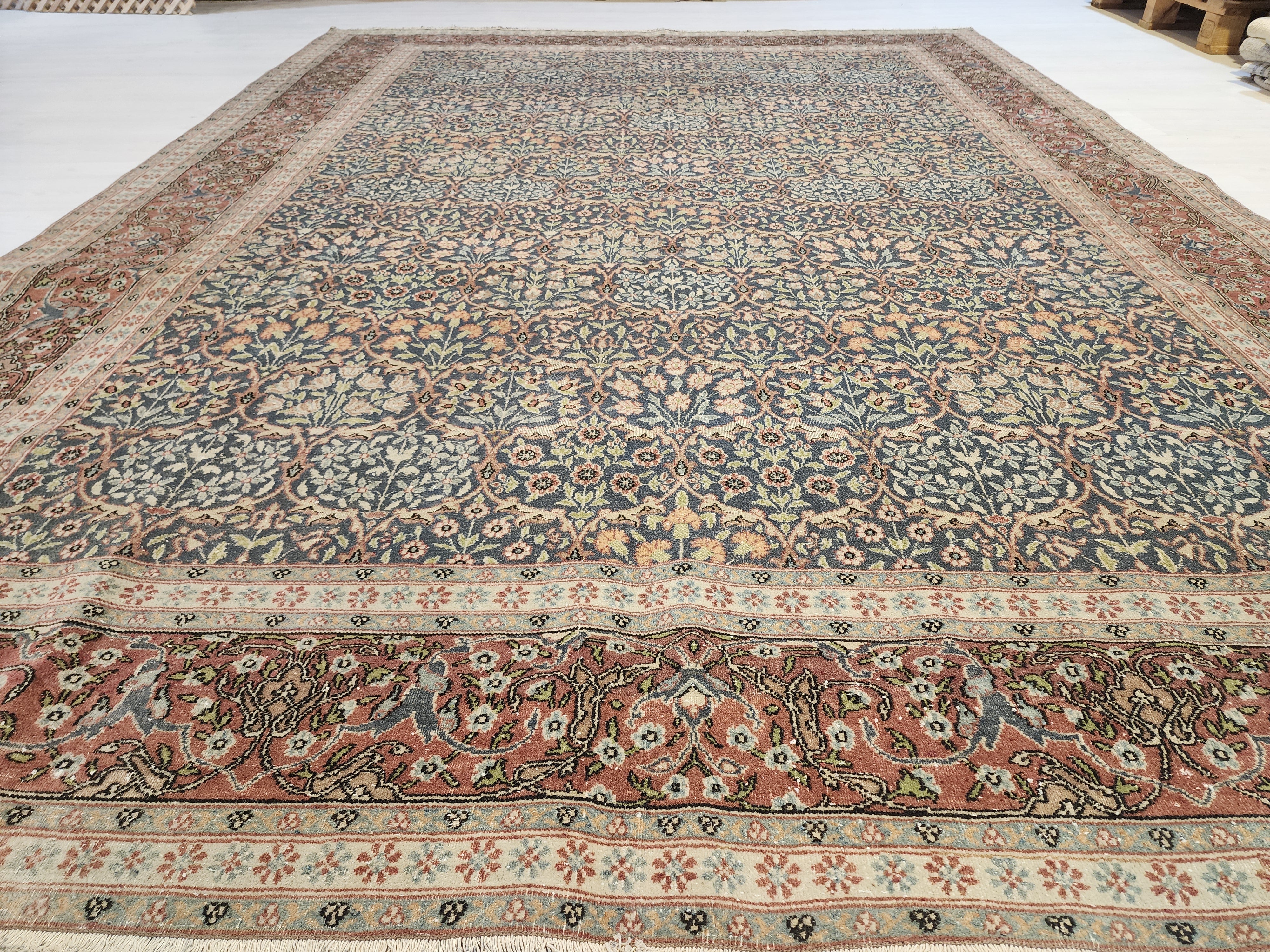 Vintage Large Hereke Rug, 6x9, Late Ottoman Period Floral Rug Handmade from Natural Wool