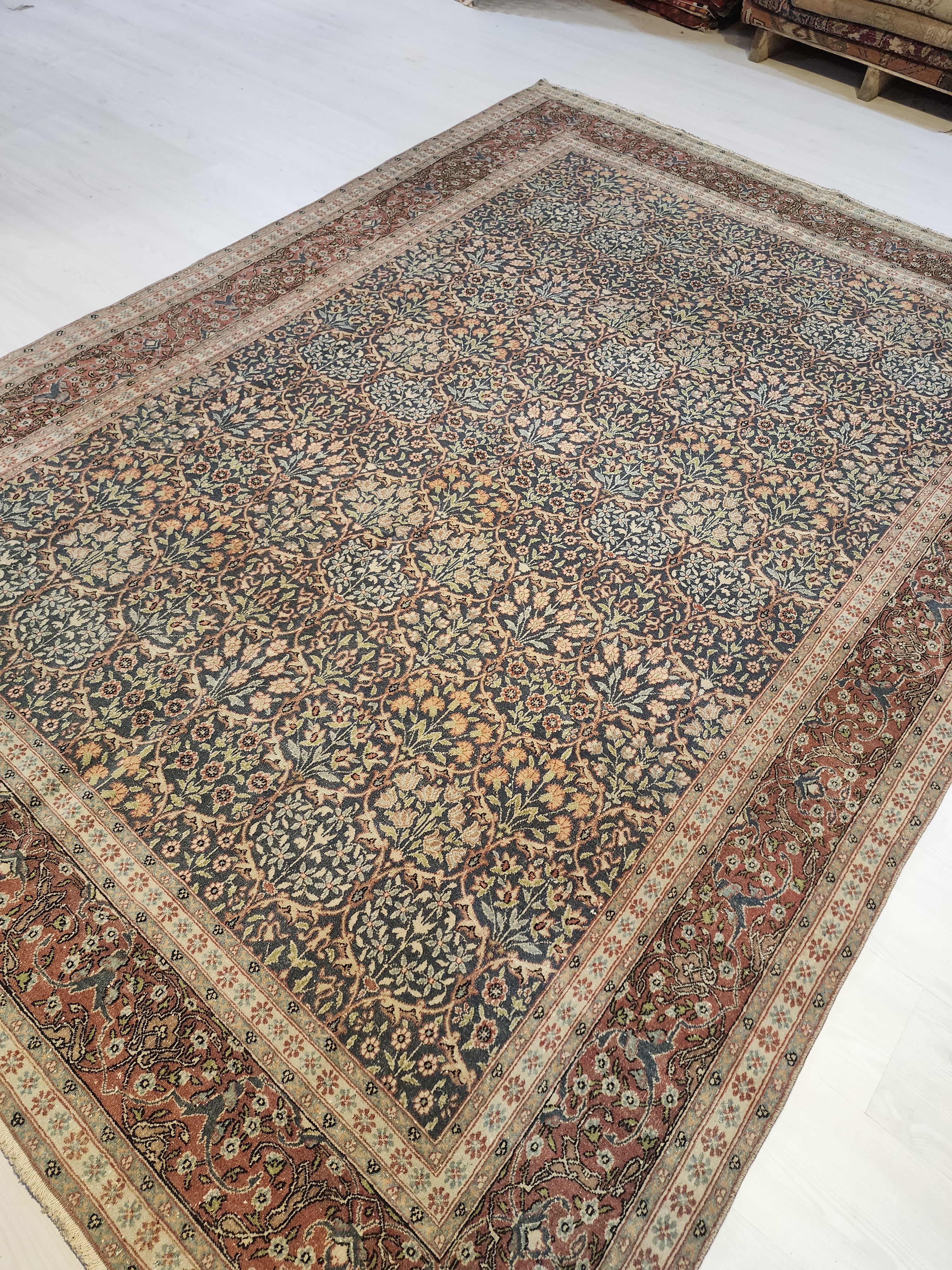 Vintage Large Hereke Rug, 6x9, Late Ottoman Period Floral Rug Handmade from Natural Wool