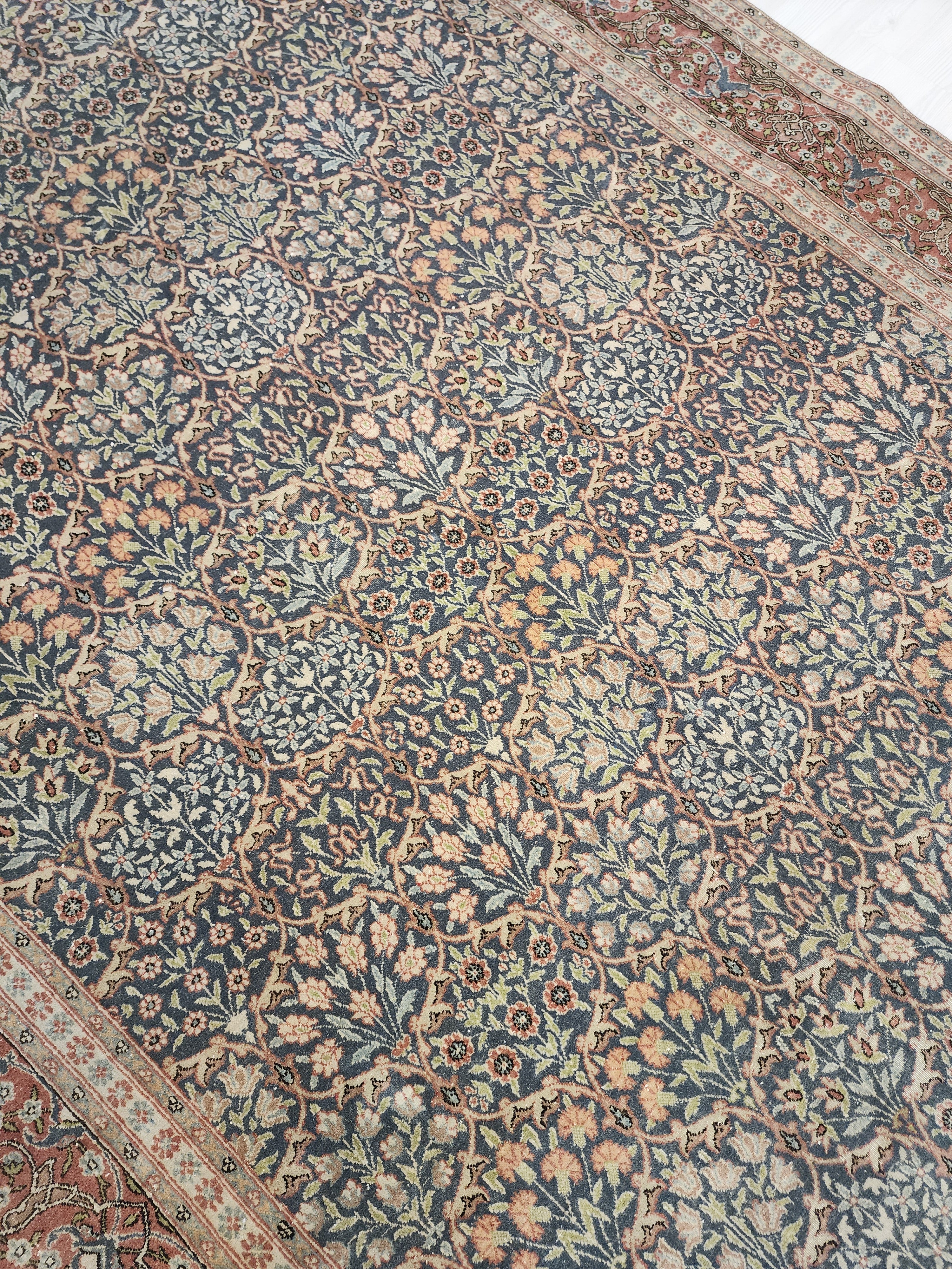 Vintage Large Hereke Rug, 6x9, Late Ottoman Period Floral Rug Handmade from Natural Wool