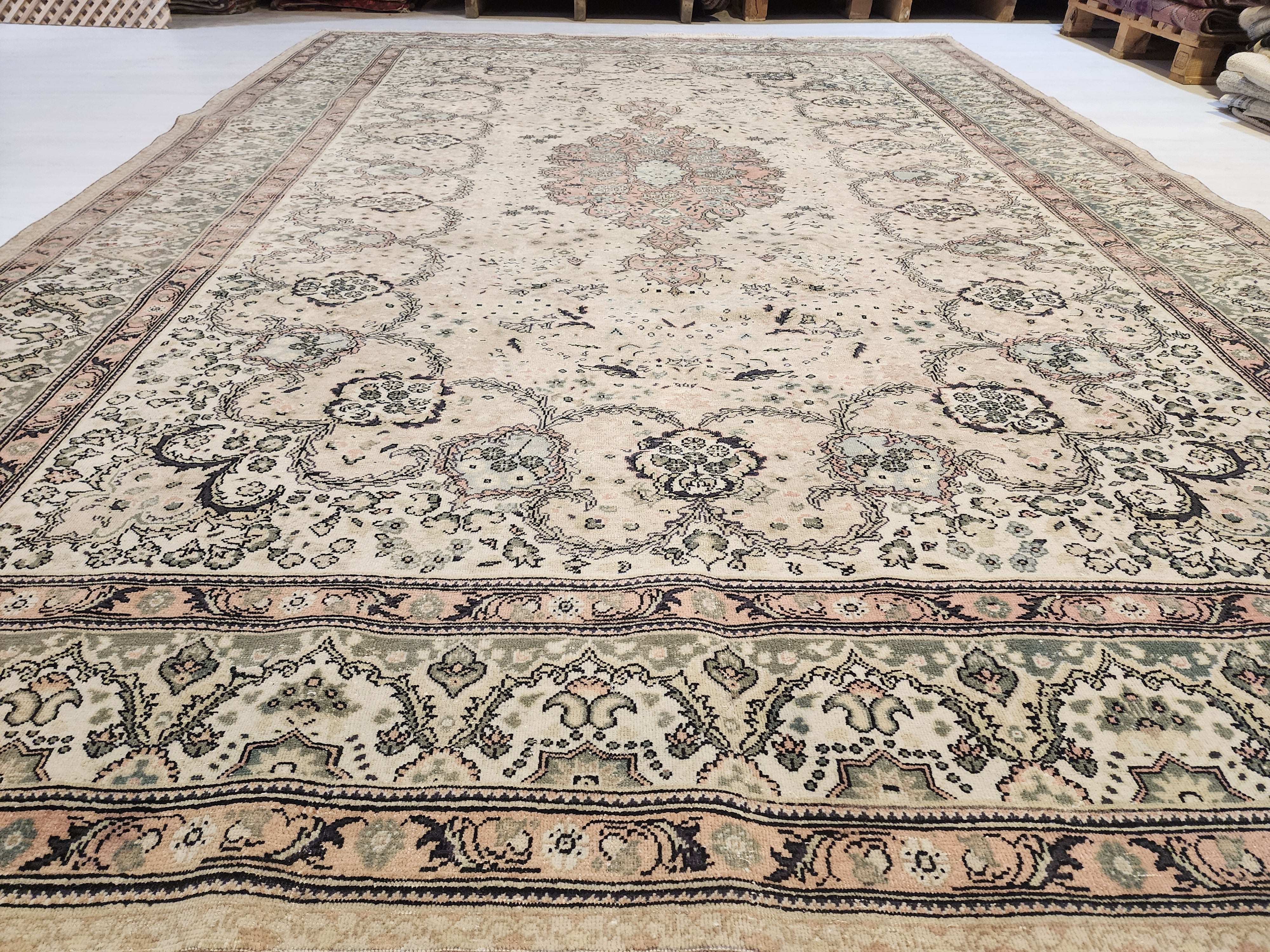 Floral Turkish Kayseri Rug, 10x7, Handwoven Wool, Faded Oriental Design