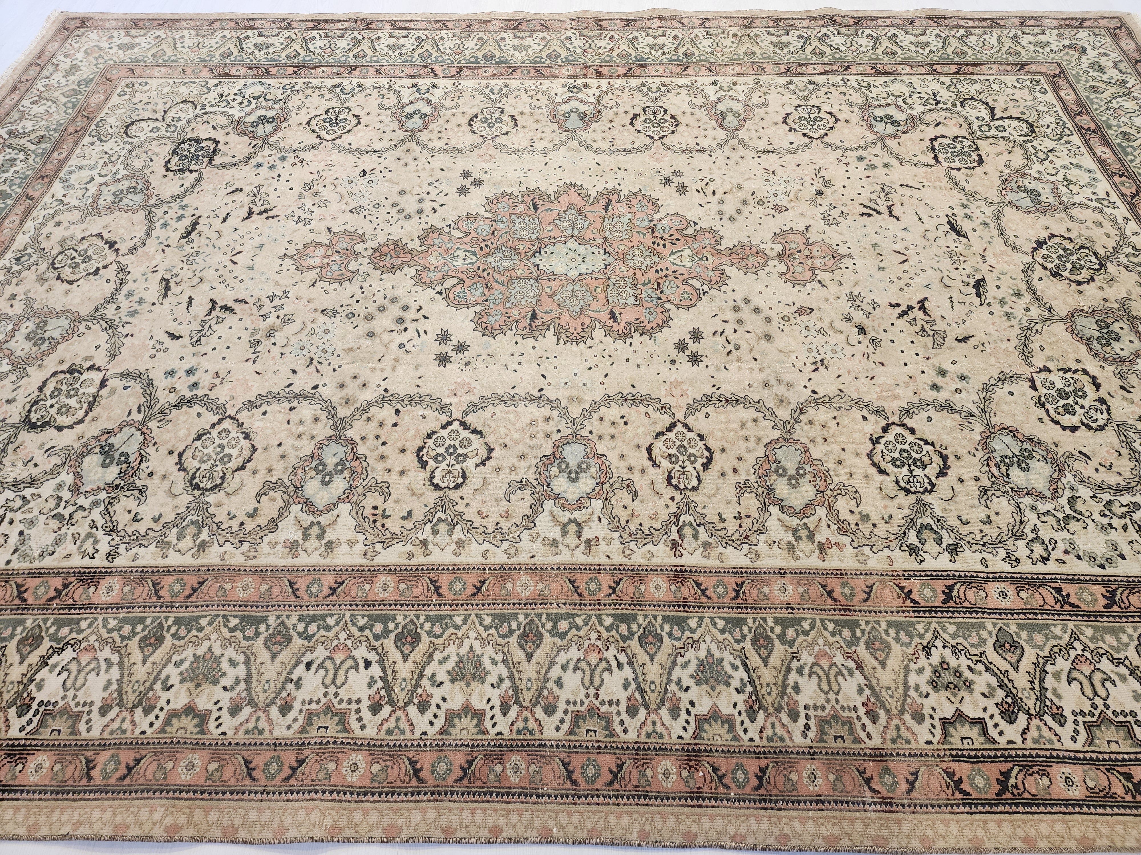 Floral Turkish Kayseri Rug, 10x7, Handwoven Wool, Faded Oriental Design