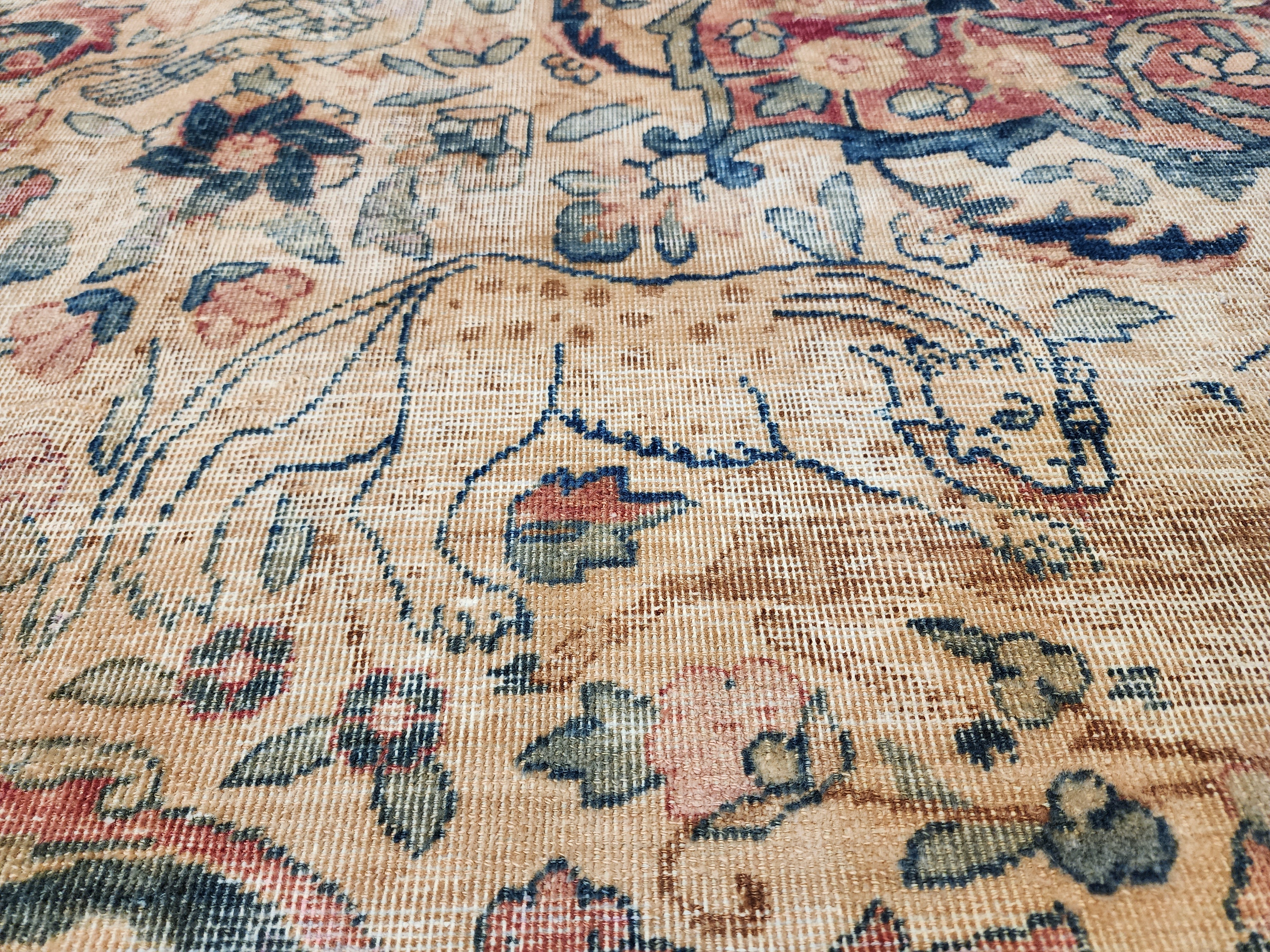 Handmade Antique Turkish Wool Rug: Floral Medallion, 11x8