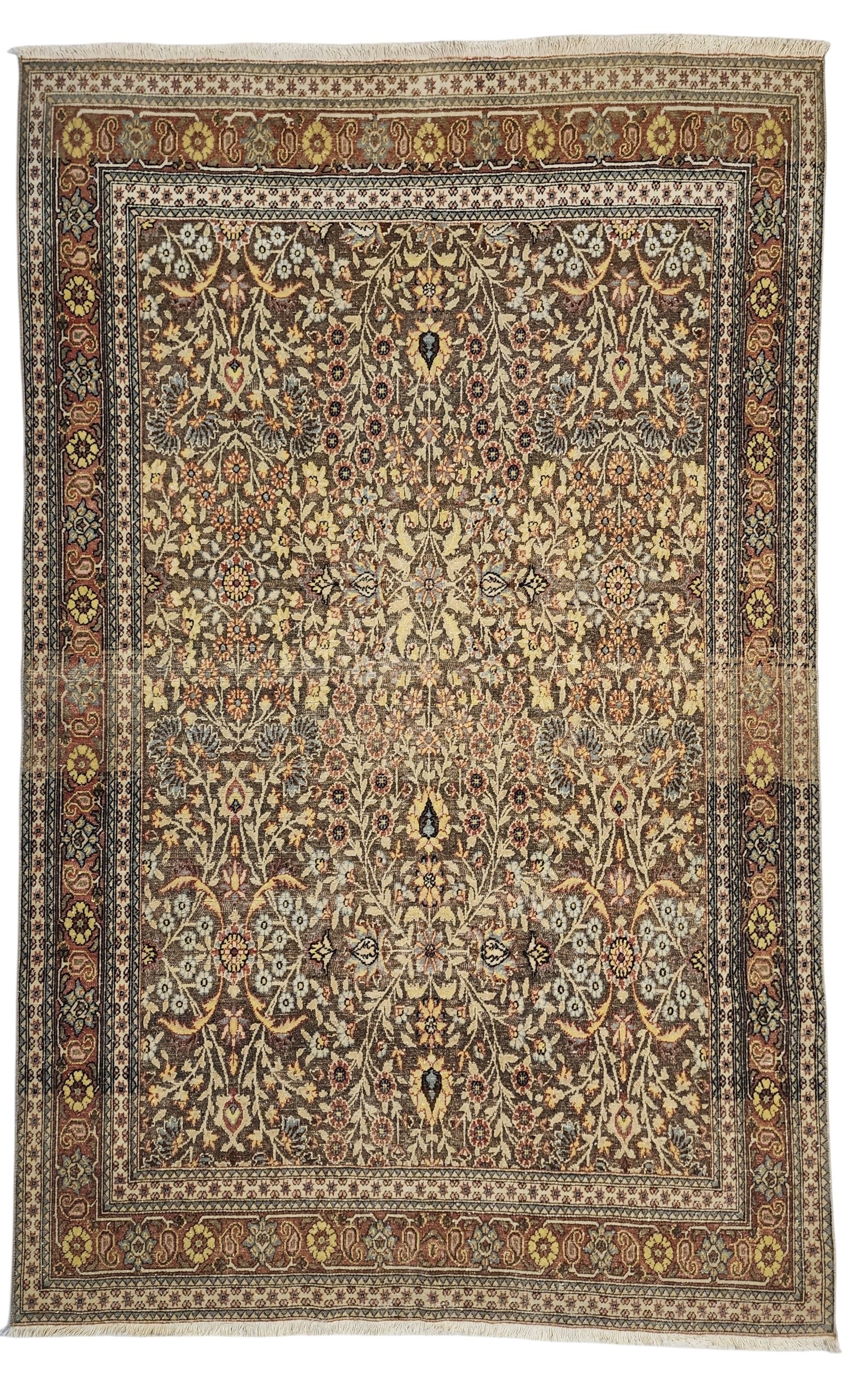 Vintage Hereke Rug, Fine Turkish Wool Silk Floral Area Rug, Traditional Oriental Living Room