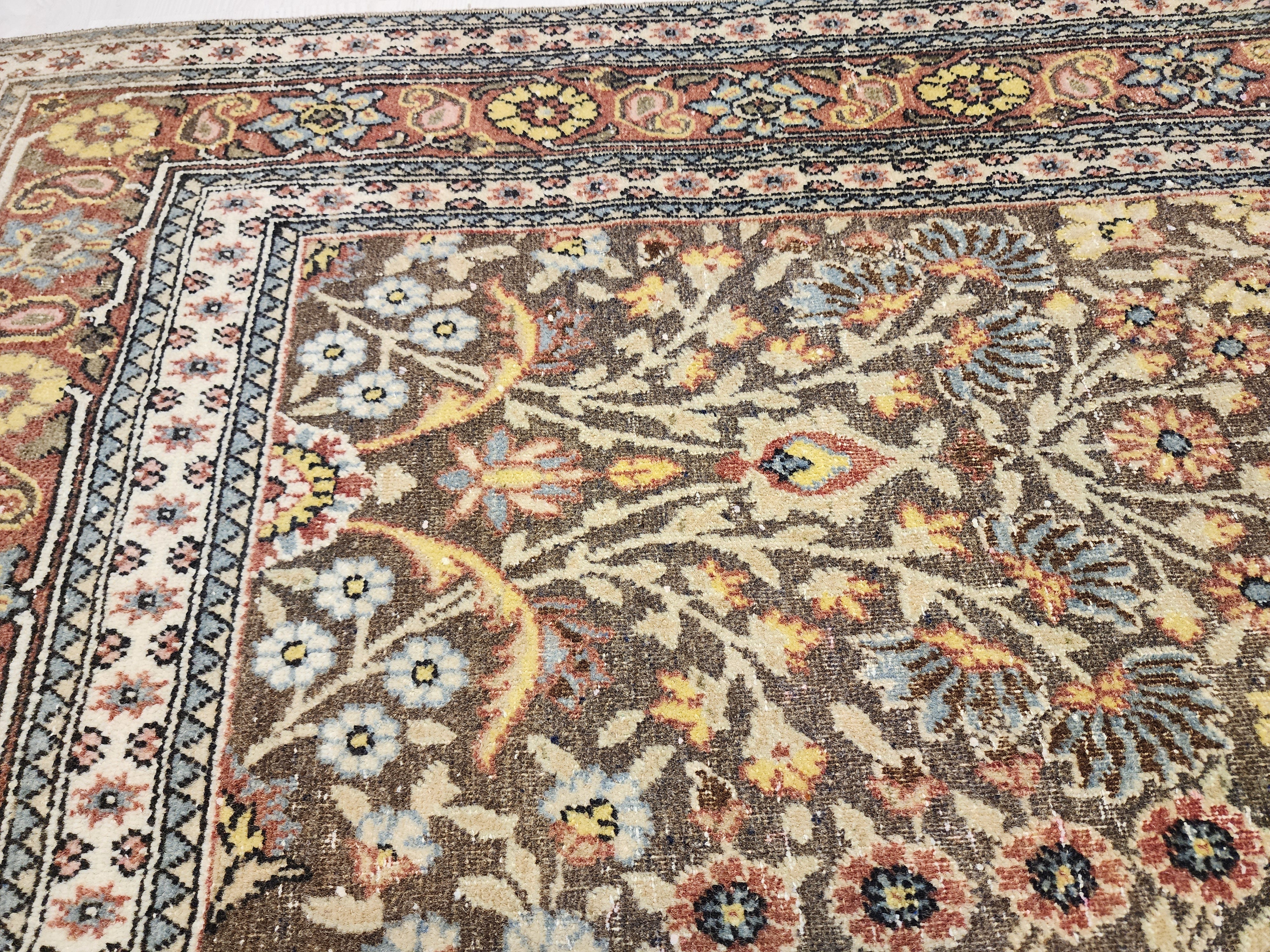 Vintage Hereke Rug, Fine Turkish Wool Silk Floral Area Rug, Traditional Oriental Living Room