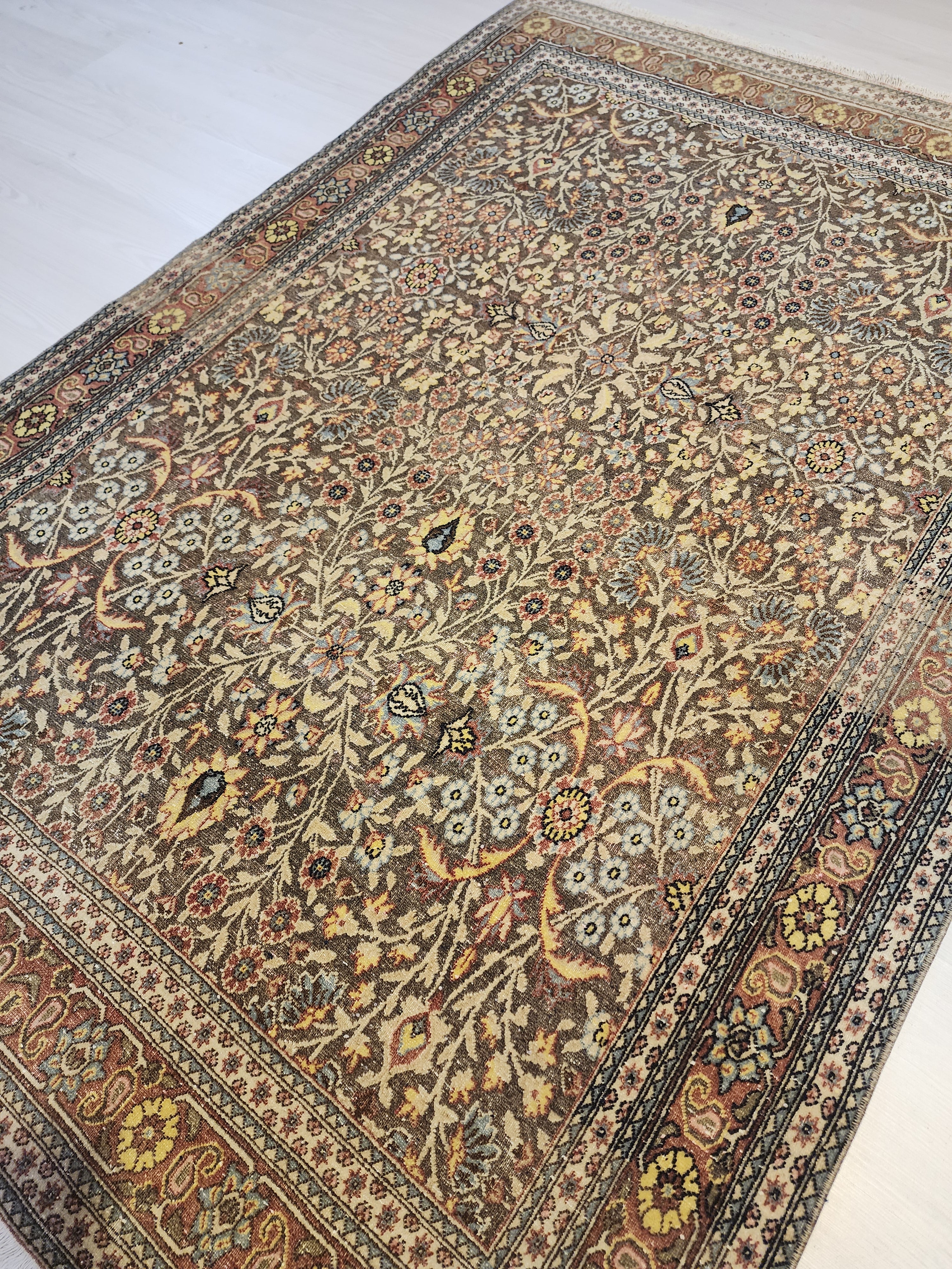 Vintage Hereke Rug, Fine Turkish Wool Silk Floral Area Rug, Traditional Oriental Living Room
