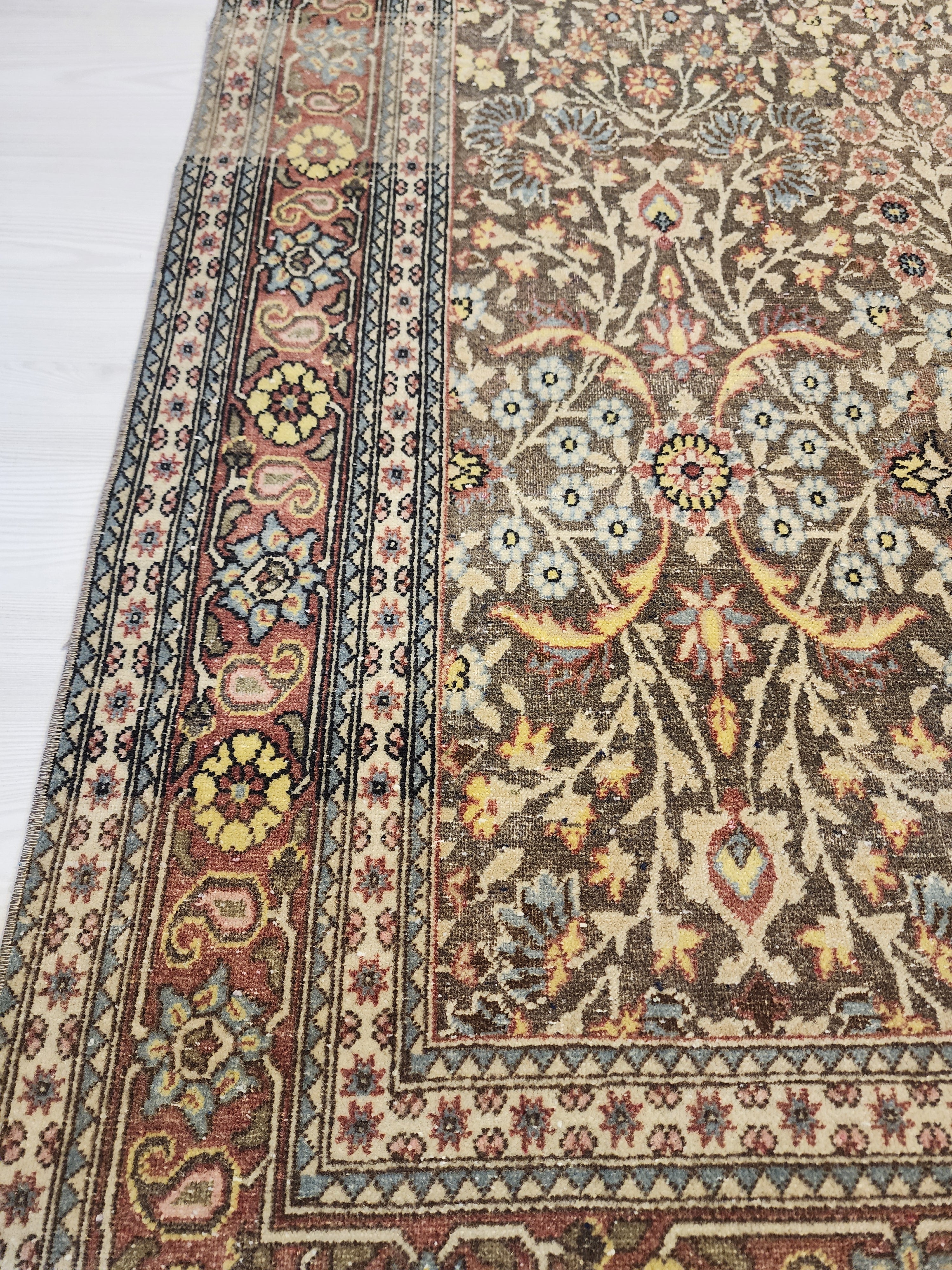 Vintage Hereke Rug, Fine Turkish Wool Silk Floral Area Rug, Traditional Oriental Living Room