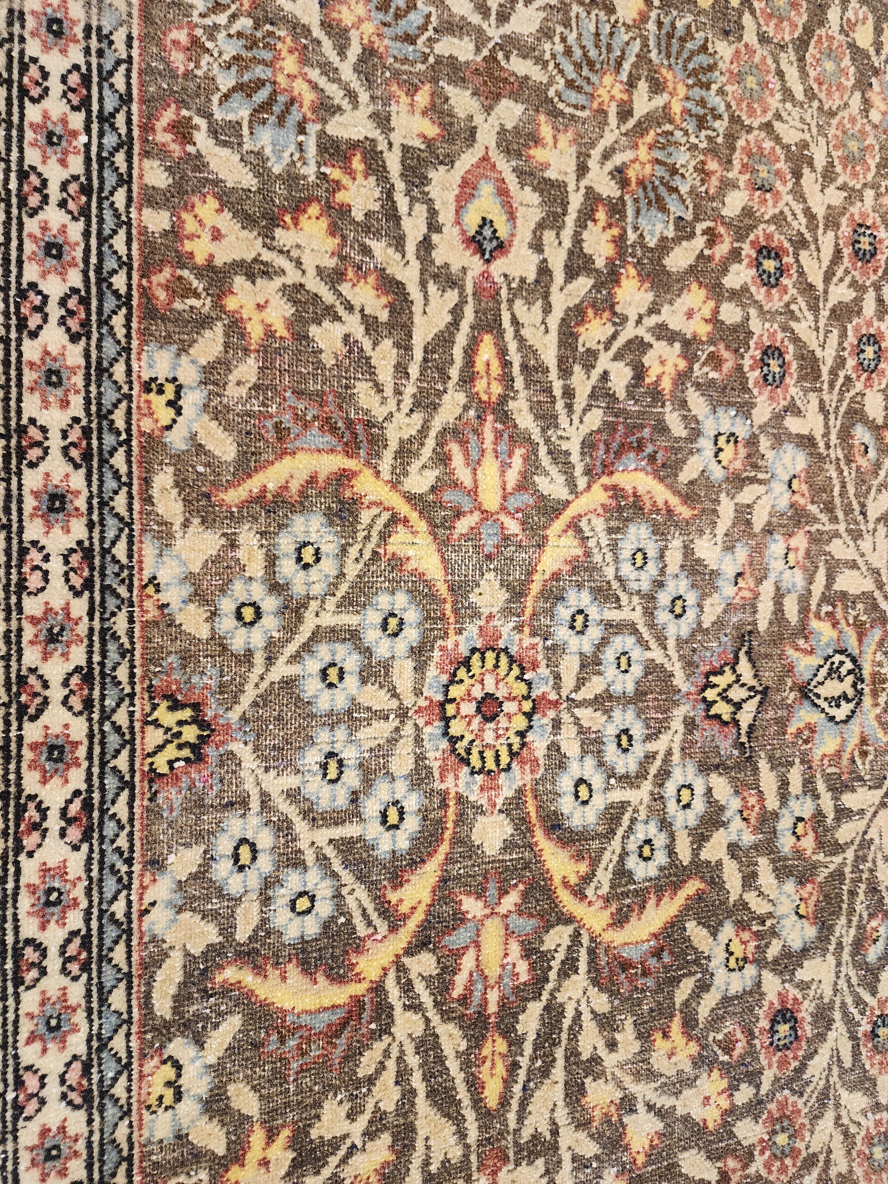Vintage Hereke Rug, Fine Turkish Wool Silk Floral Area Rug, Traditional Oriental Living Room