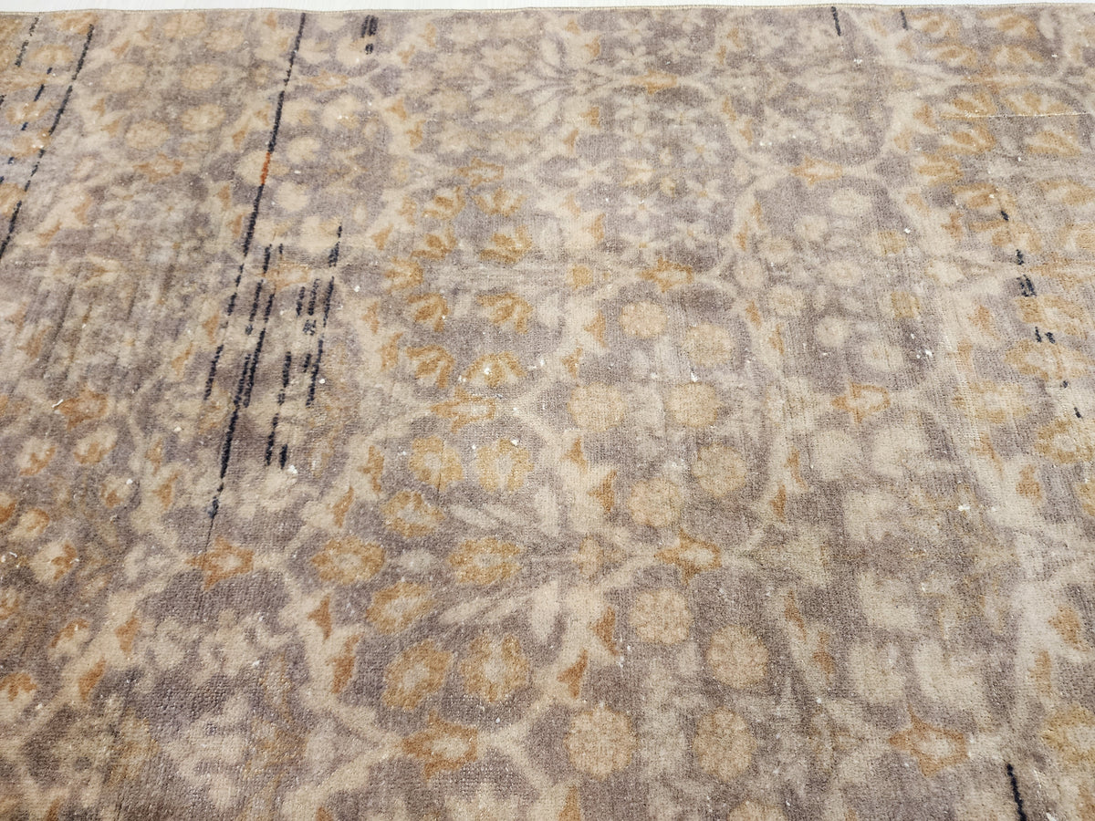 Vintage Turkish Hereke Runner Rug, Handknotted Wool, Muted Beige Brown Floral (2.2x10.3 ft)