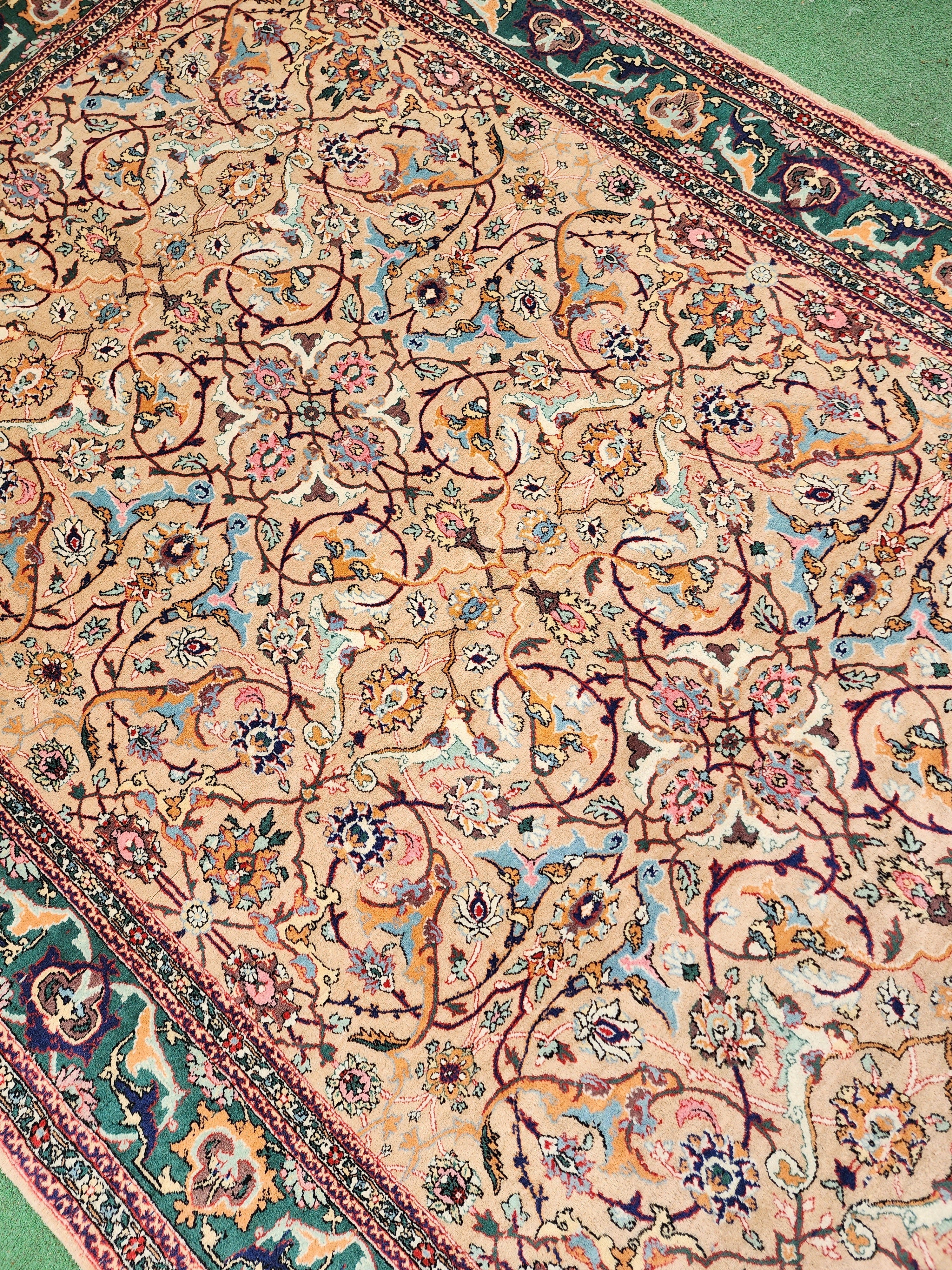 antique Hereke Wool Large Area Rug — corner detail