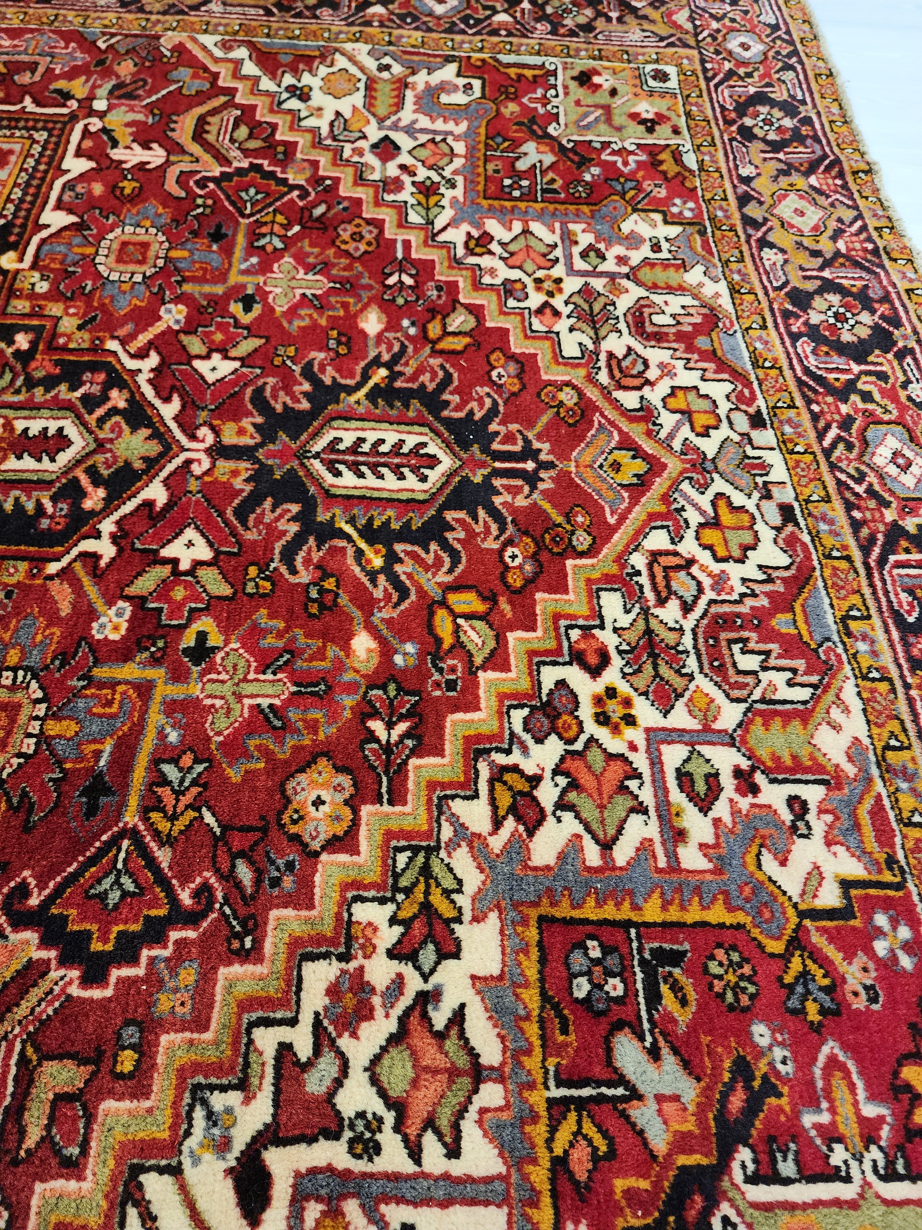 Vintage Persian Rug 11x8 Red Blue and White Extra Large Rug for the Living or Dining Room Handmade from Natural Wool in Turkey