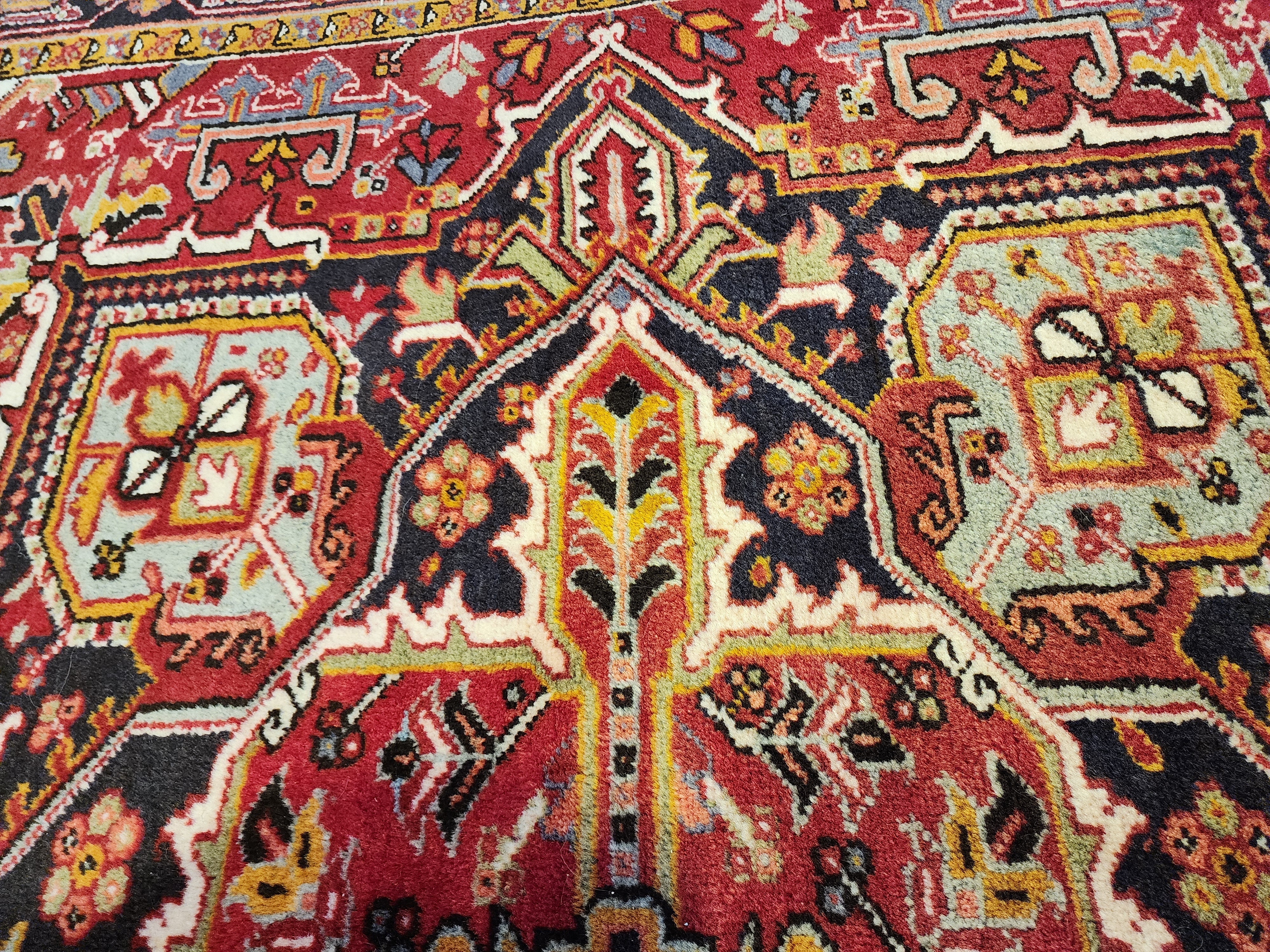 Vintage Persian Rug 11x8 Red Blue and White Extra Large Rug for the Living or Dining Room Handmade from Natural Wool in Turkey