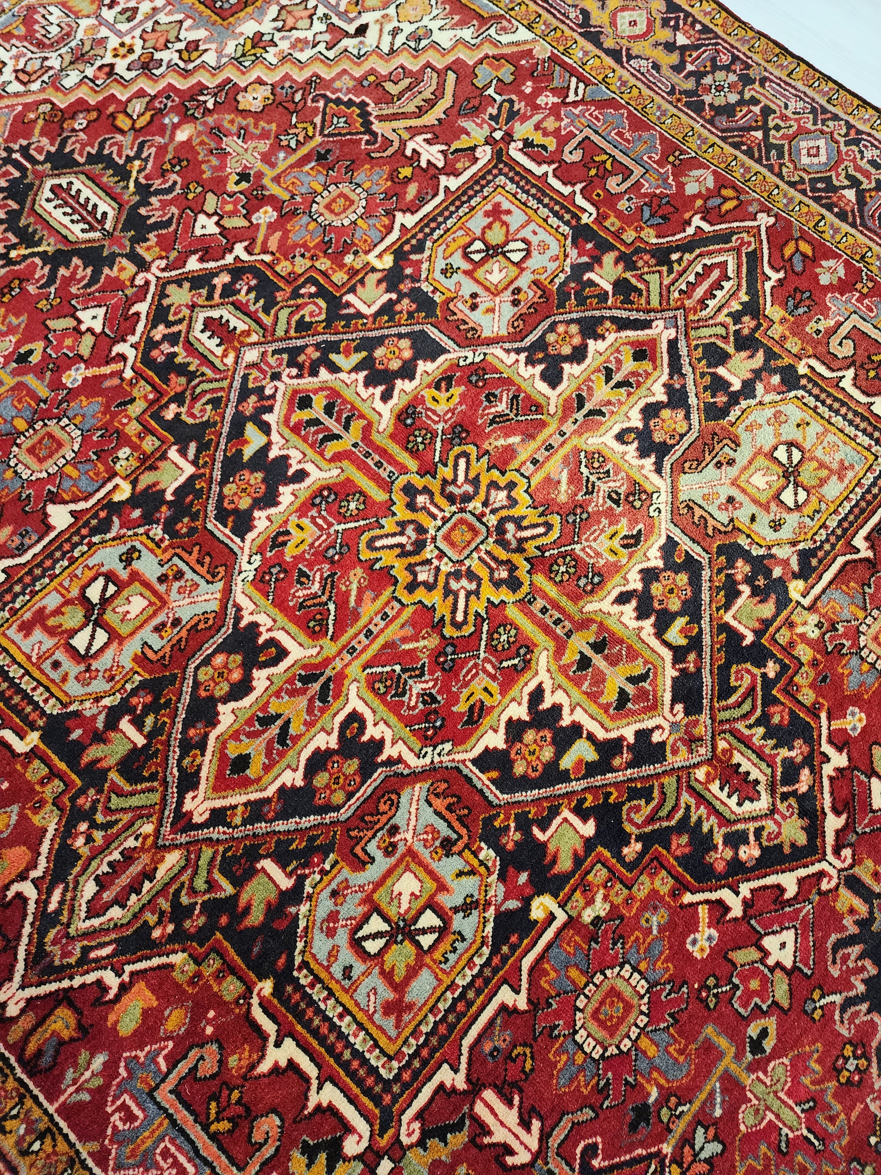 Vintage Persian Rug 11x8 Red Blue and White Extra Large Rug for the Living or Dining Room Handmade from Natural Wool in Turkey