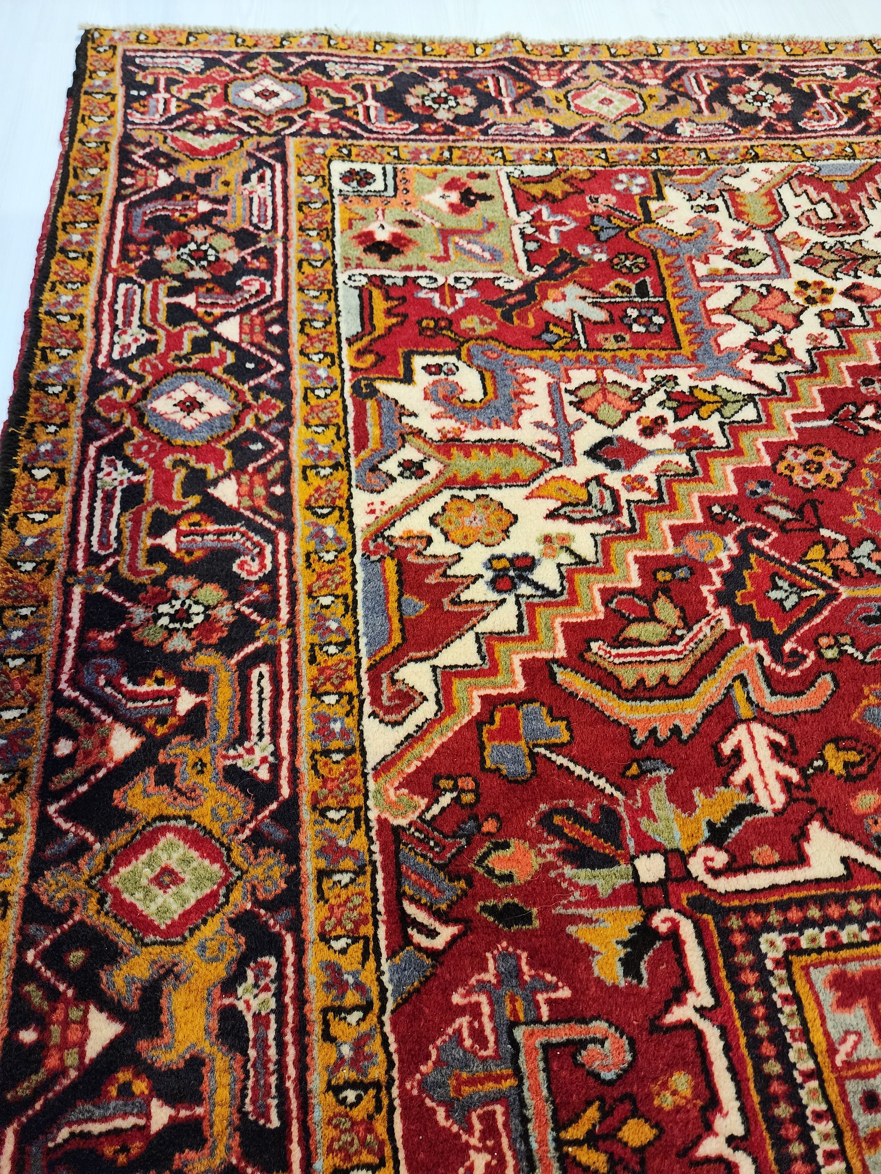 Vintage Persian Rug 11x8 Red Blue and White Extra Large Rug for the Living or Dining Room Handmade from Natural Wool in Turkey