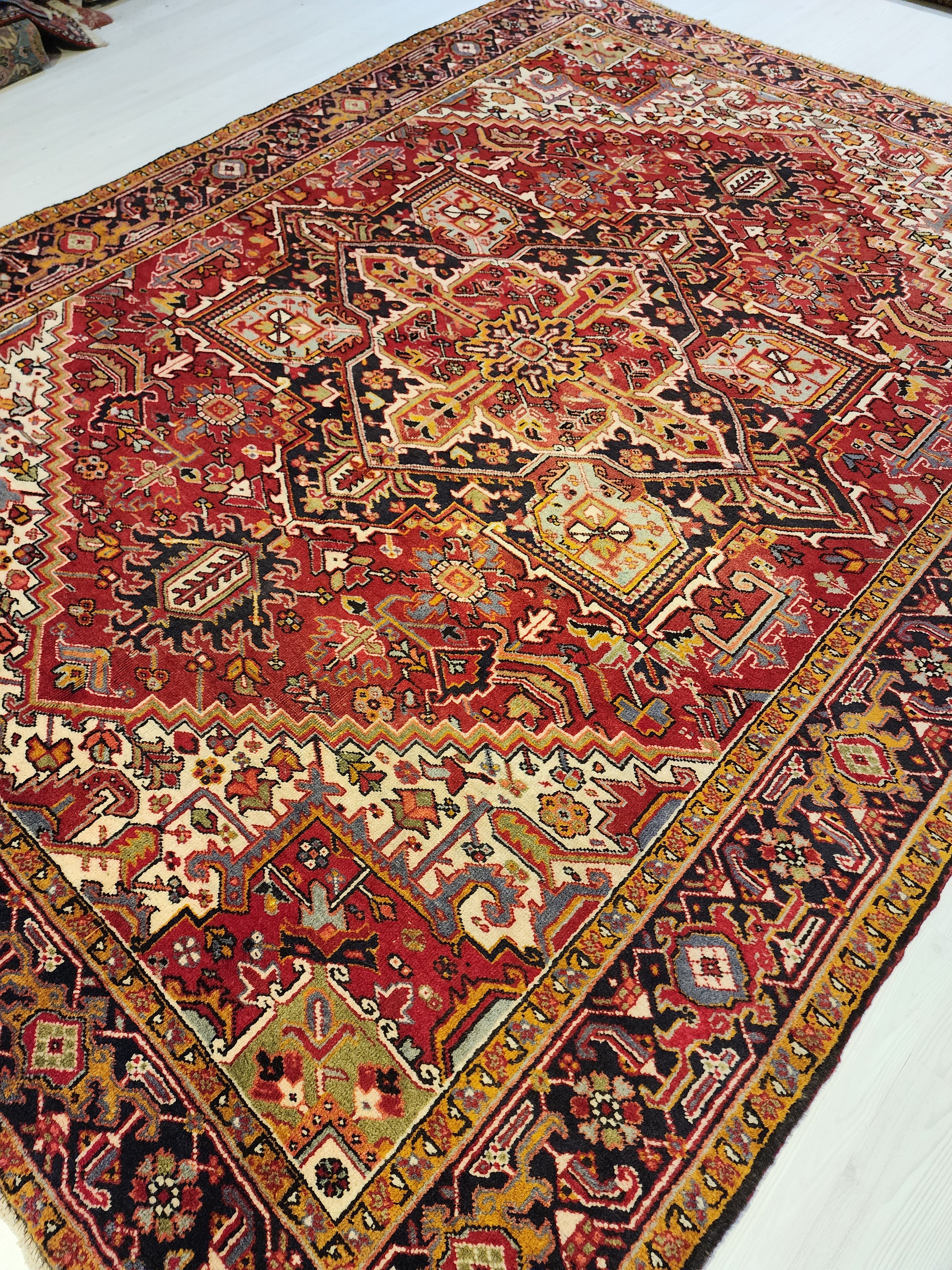 Vintage Persian Rug 11x8 Red Blue and White Extra Large Rug for the Living or Dining Room Handmade from Natural Wool in Turkey
