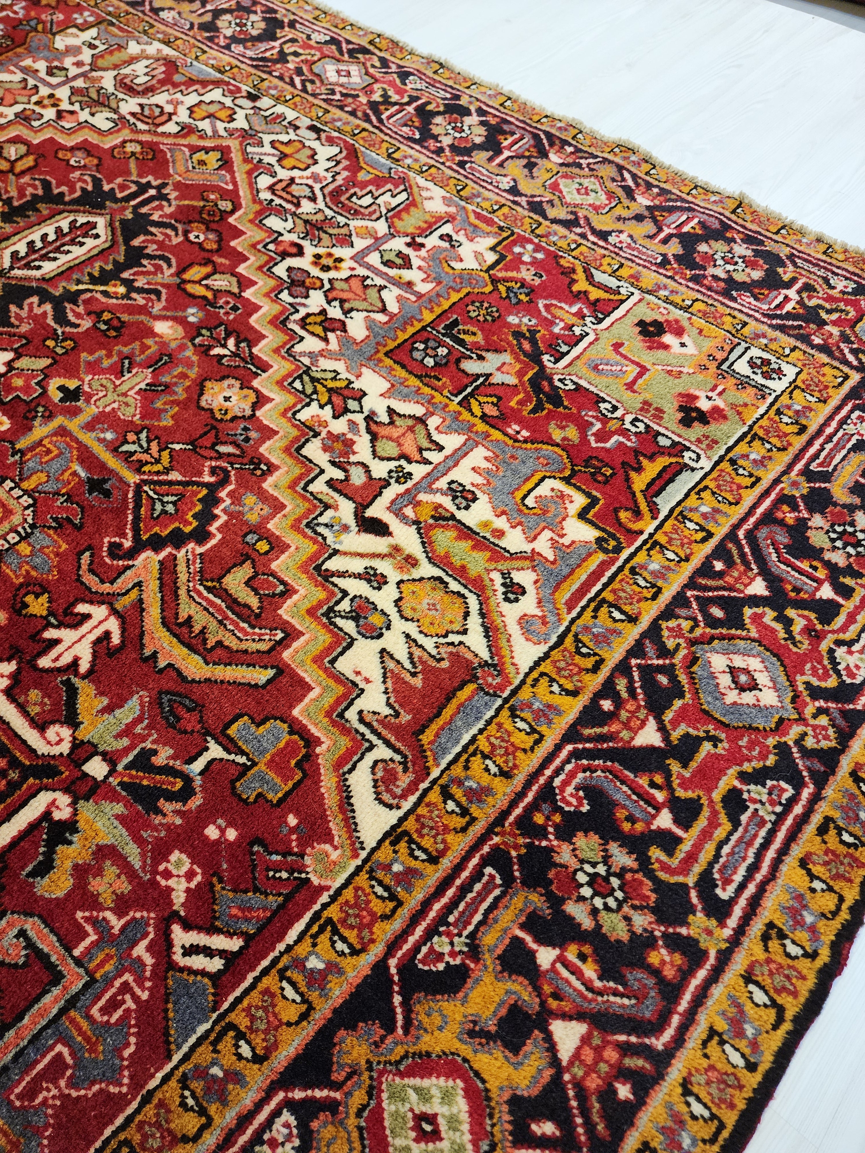Vintage Persian Rug 11x8 Red Blue and White Extra Large Rug for the Living or Dining Room Handmade from Natural Wool in Turkey