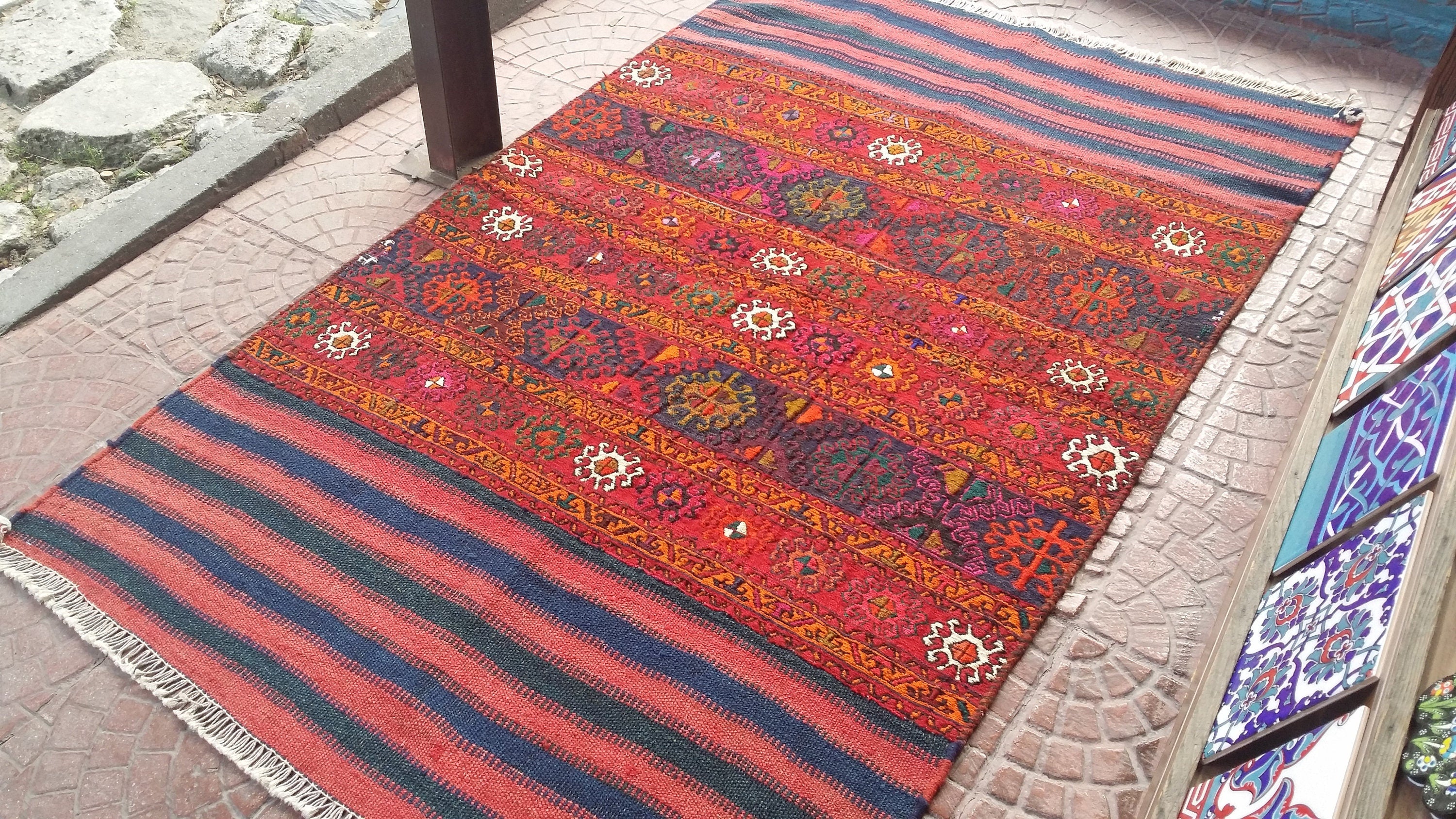 vintage Tribal Wool Small Rug — back view
