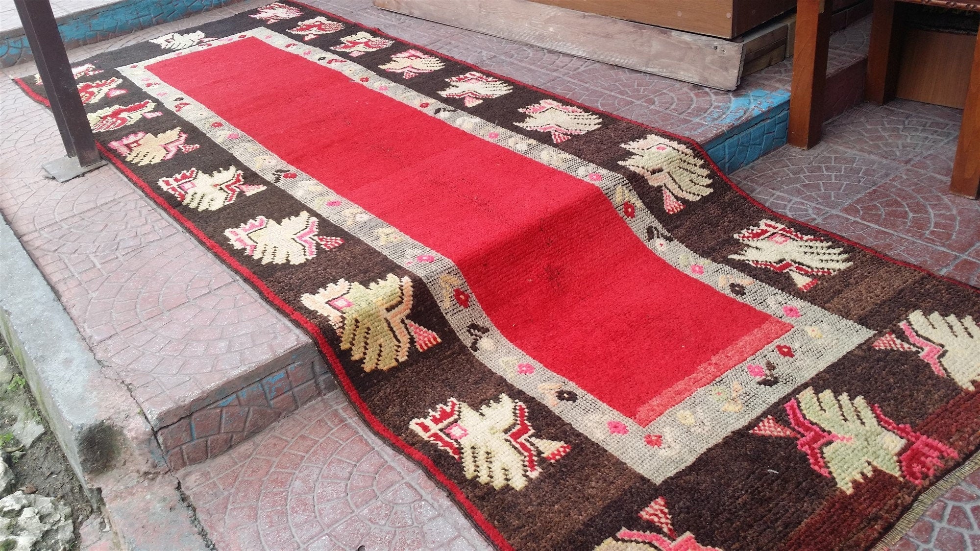 vintage Kilim Wool Runner Rug — pattern close-up