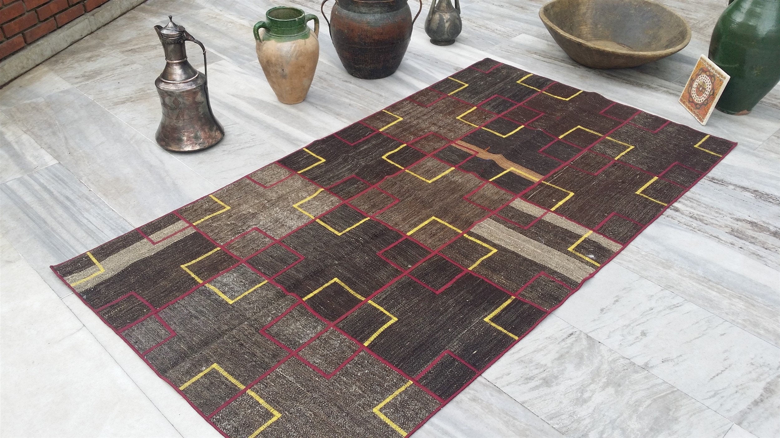 vintage Kilim Wool Area Rug — back view
