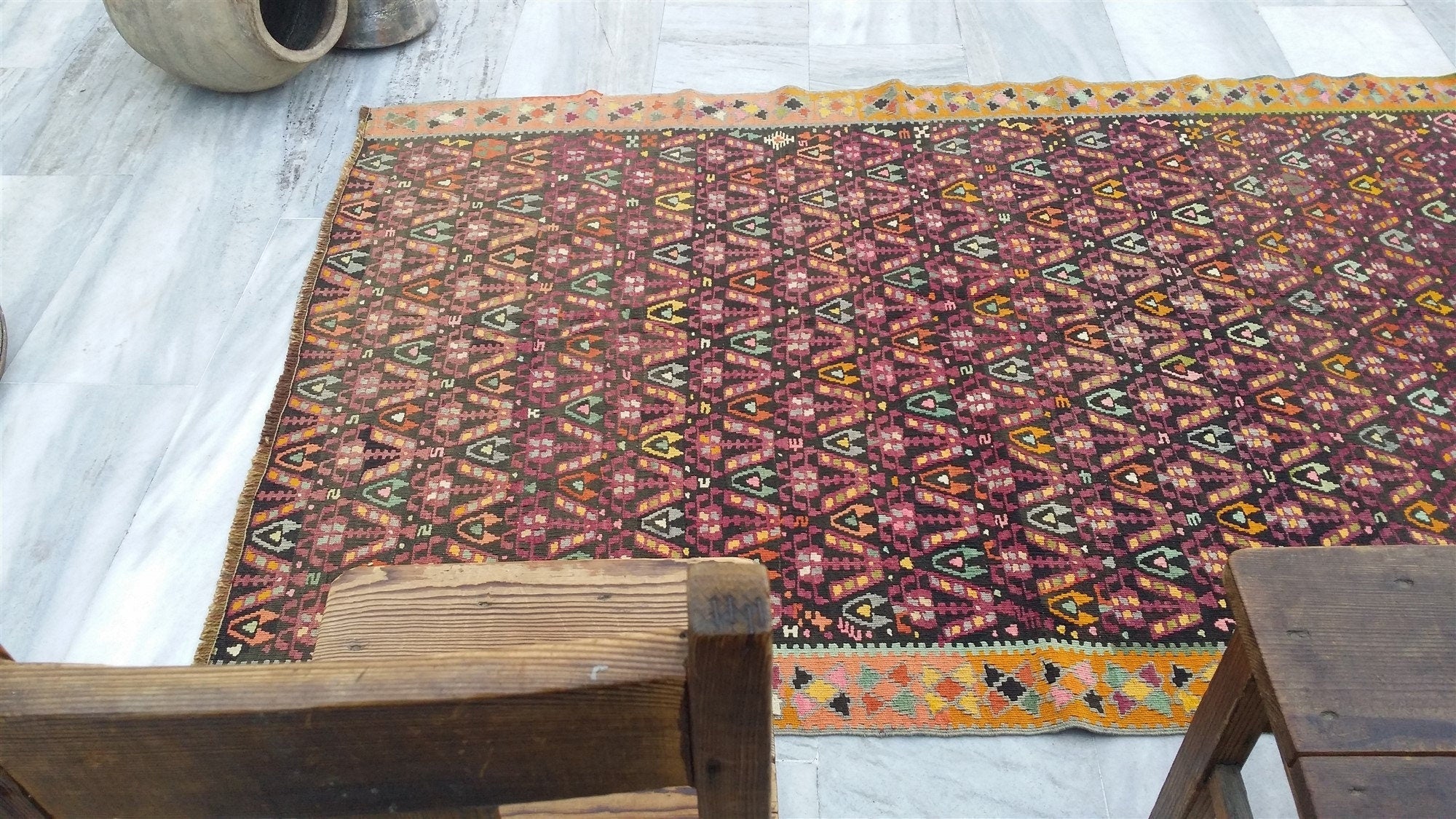 vintage Anatolian Wool Small Rug — pattern close-up