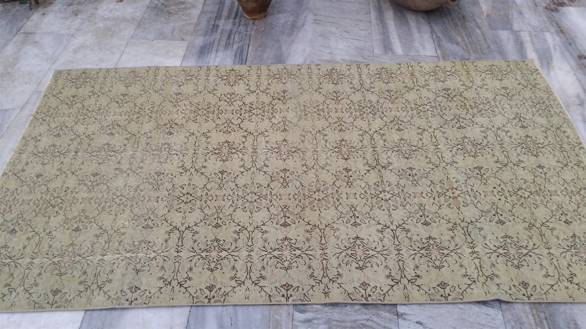 antique Oushak Wool Area Rug — in setting