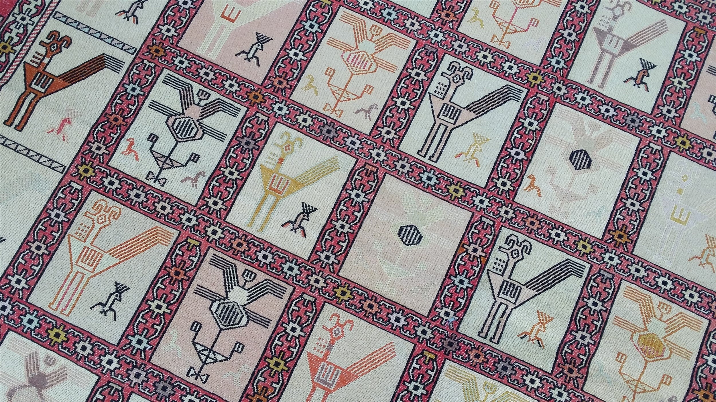 vintage Soumak Silk Area Rug — pattern close-up