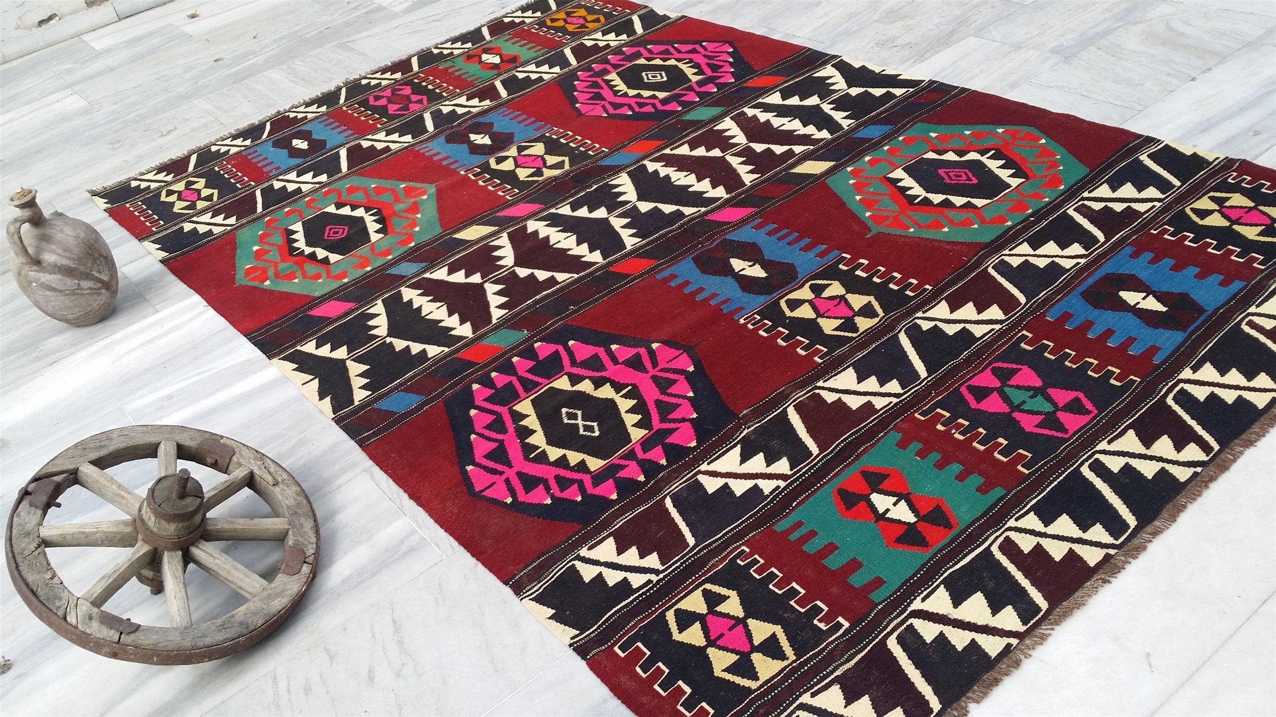 vintage Anatolian Wool Area Rug — back view