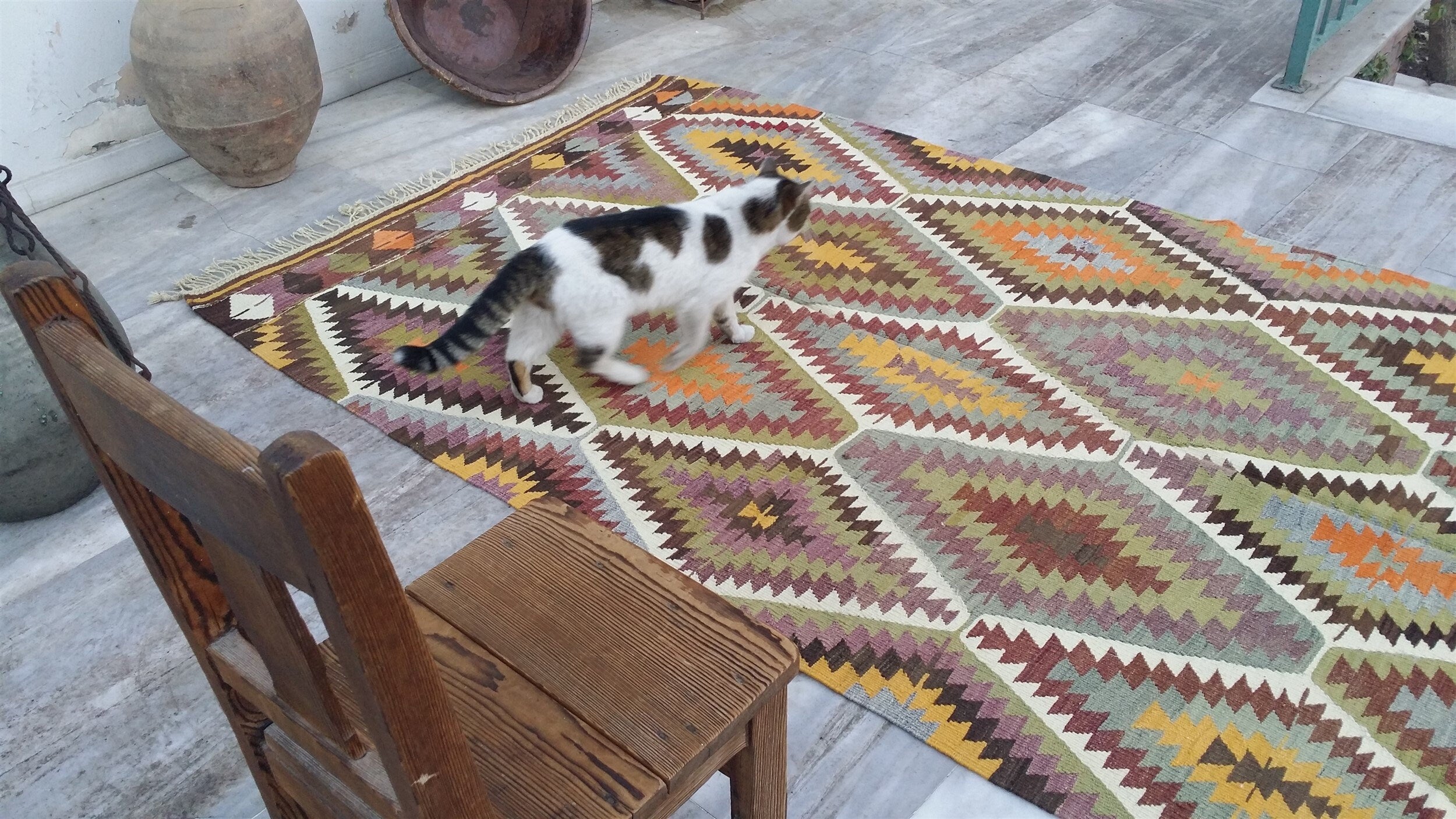 antique Anatolian Wool Runner Rug — back view