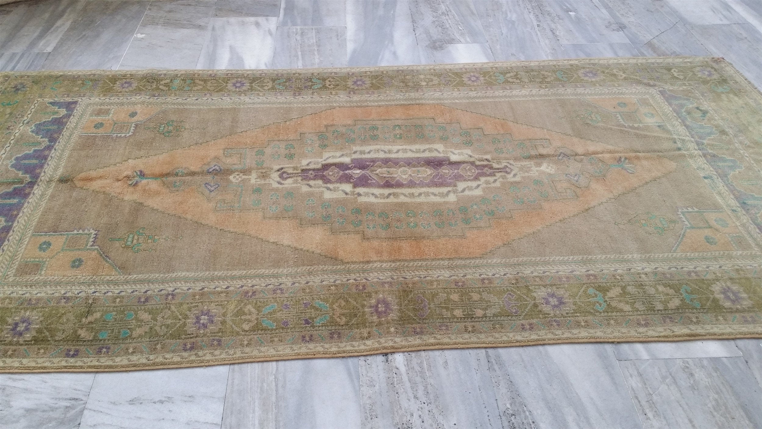 antique Oushak Wool Area Rug — detail texture