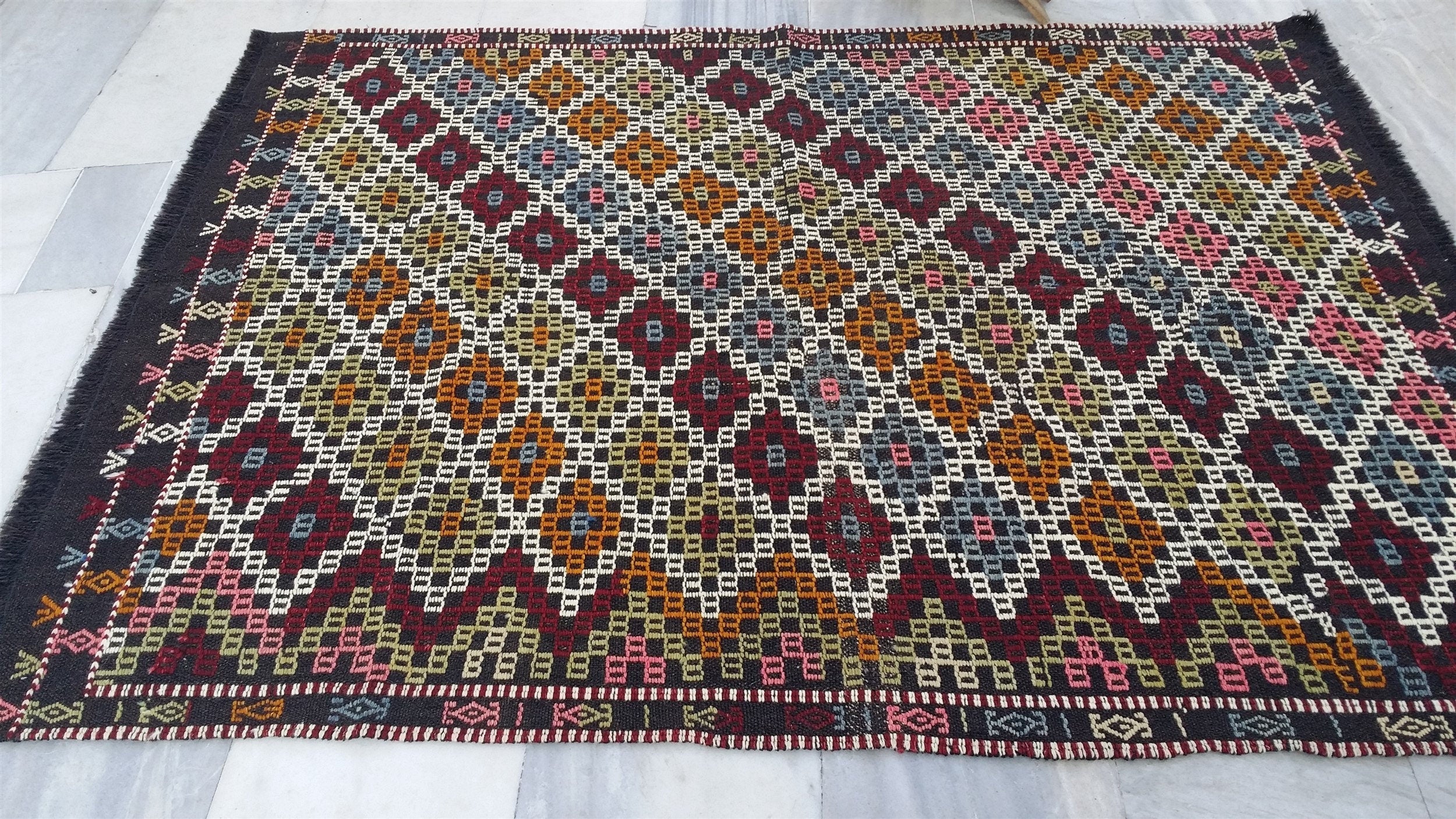 vintage Cicim Wool Small Rug — detail texture