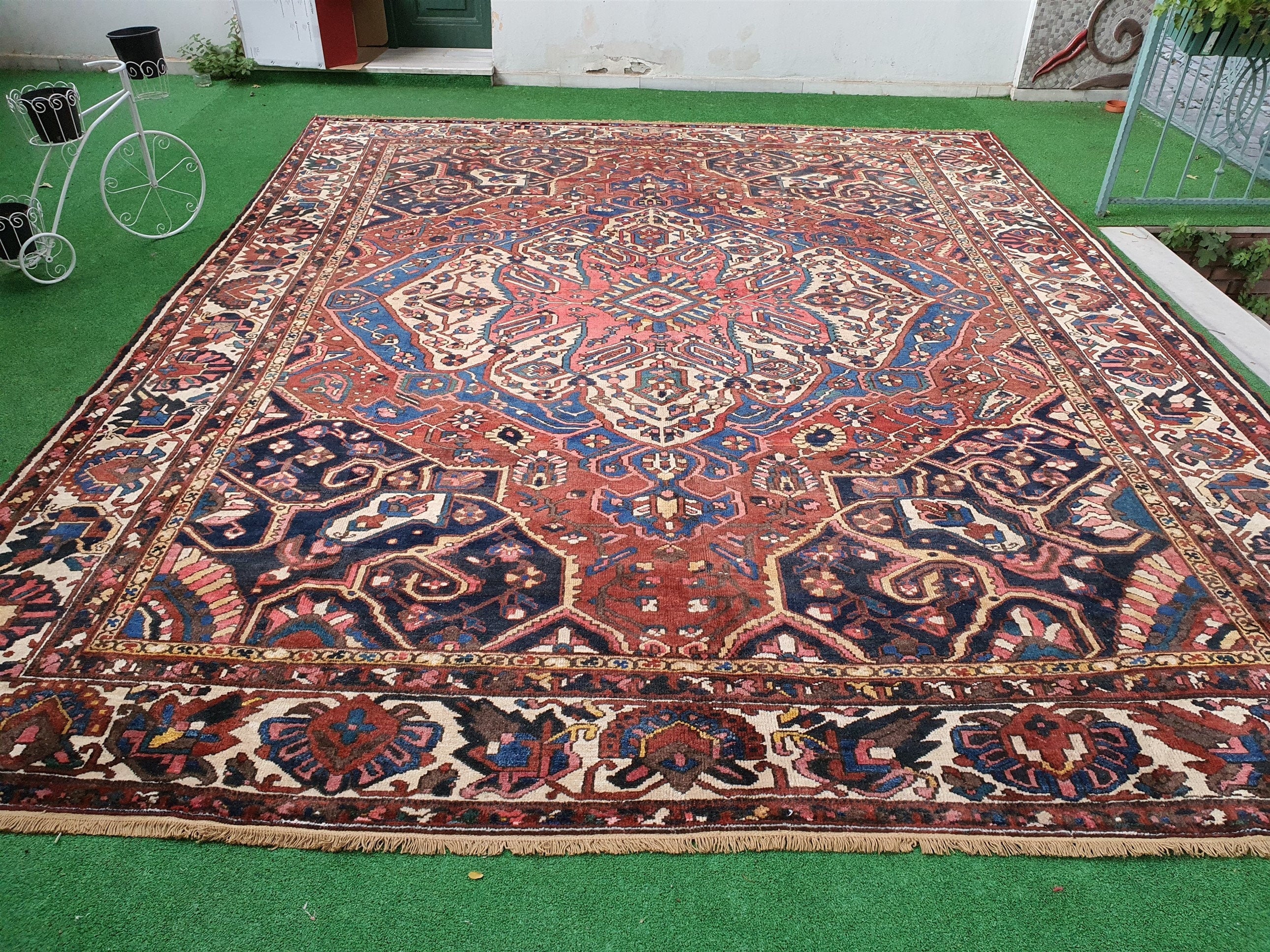 antique Anatolian Wool Large Area Rug — back view