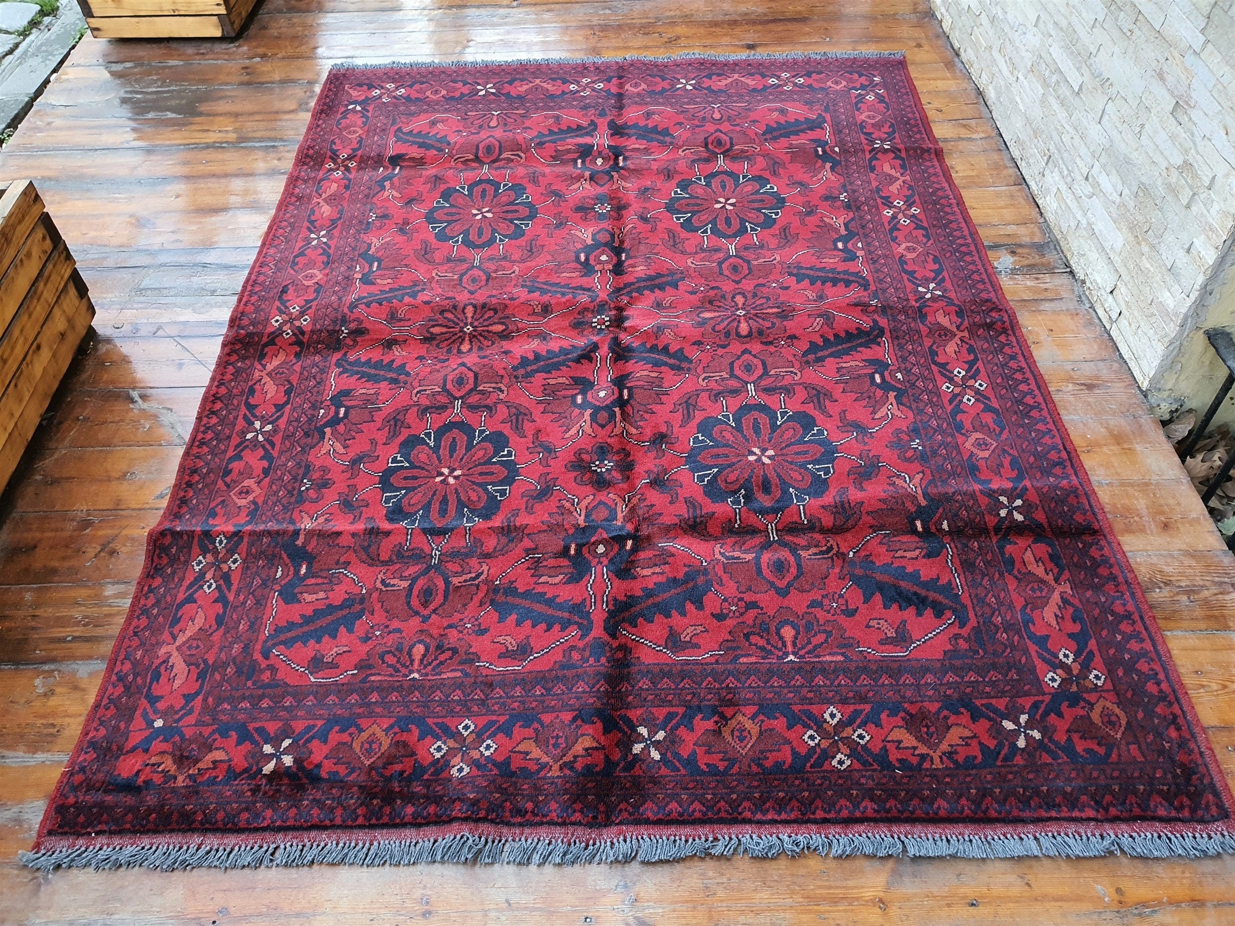 vintage Afghan Wool Area Rug — detail texture