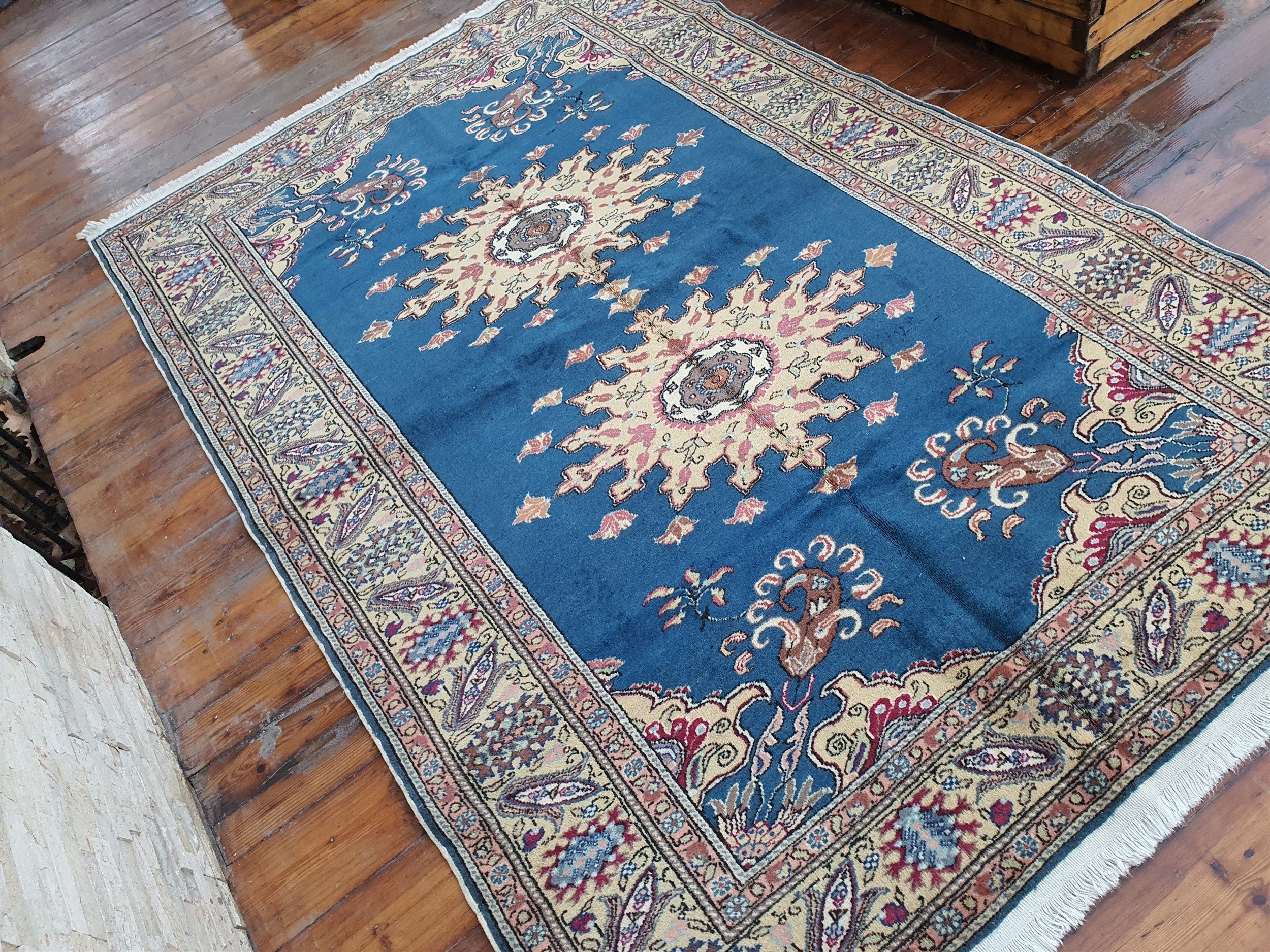 vintage Caucasian Wool Area Rug — corner detail