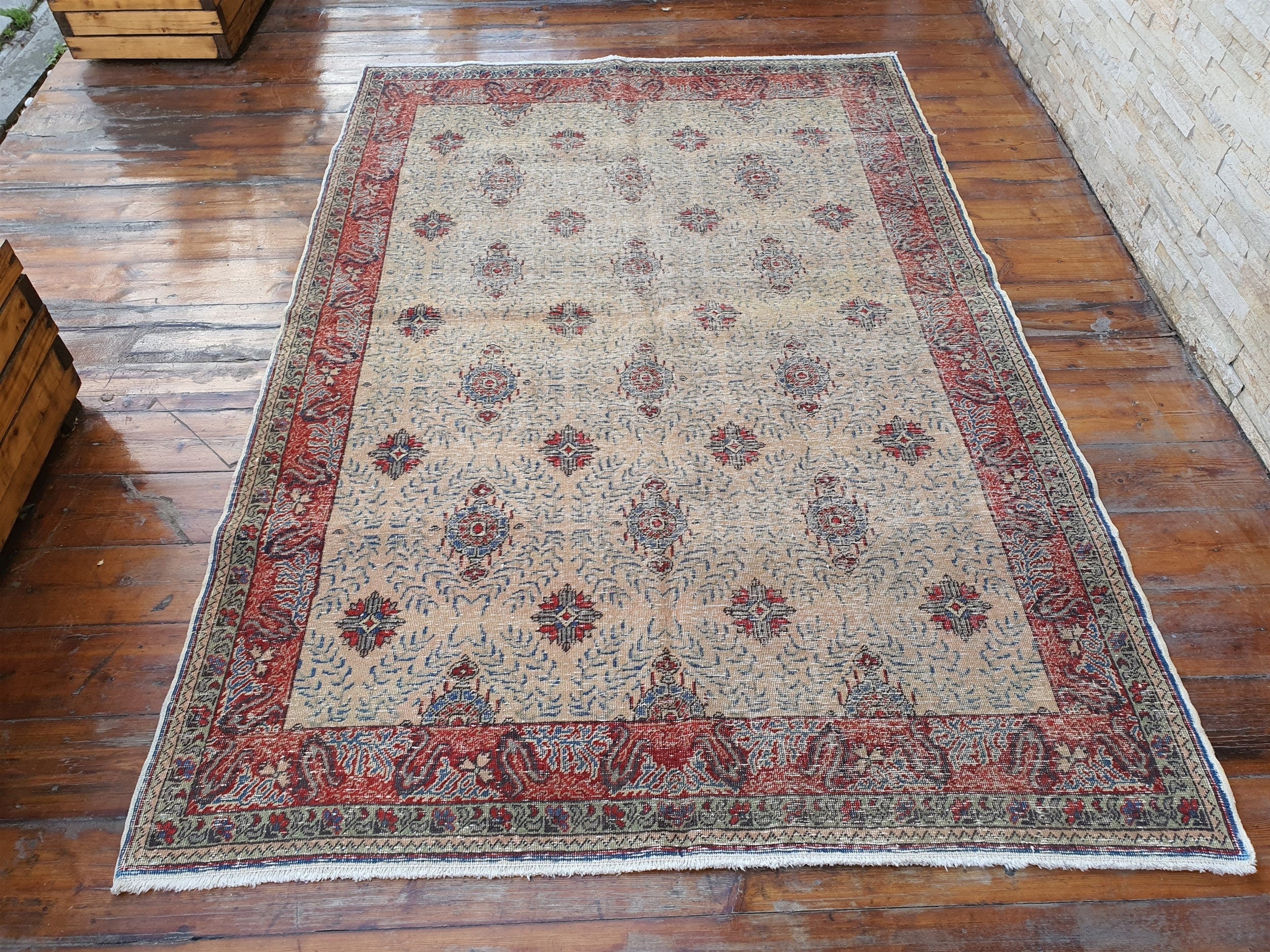 antique Anatolian Wool Area Rug — back view