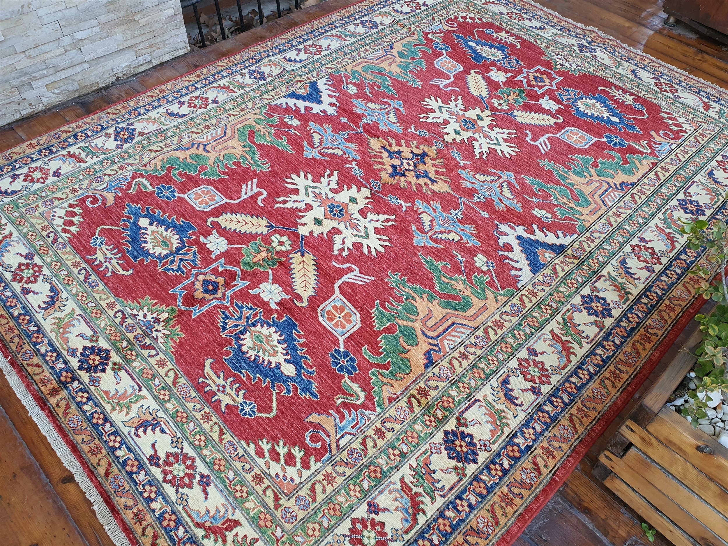 vintage Caucasian Wool Area Rug — pattern close-up