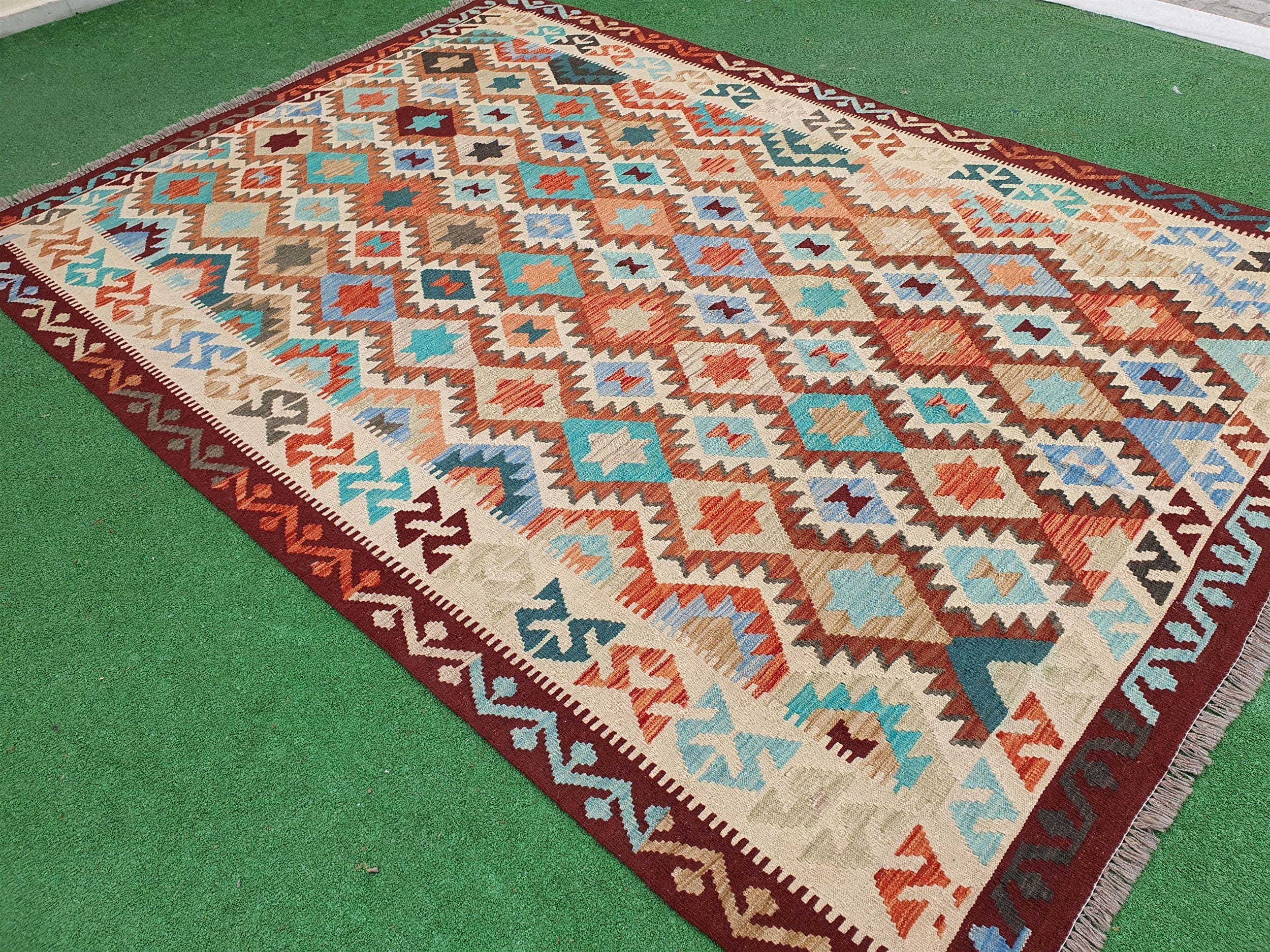 vintage Afghan Wool Area Rug — back view