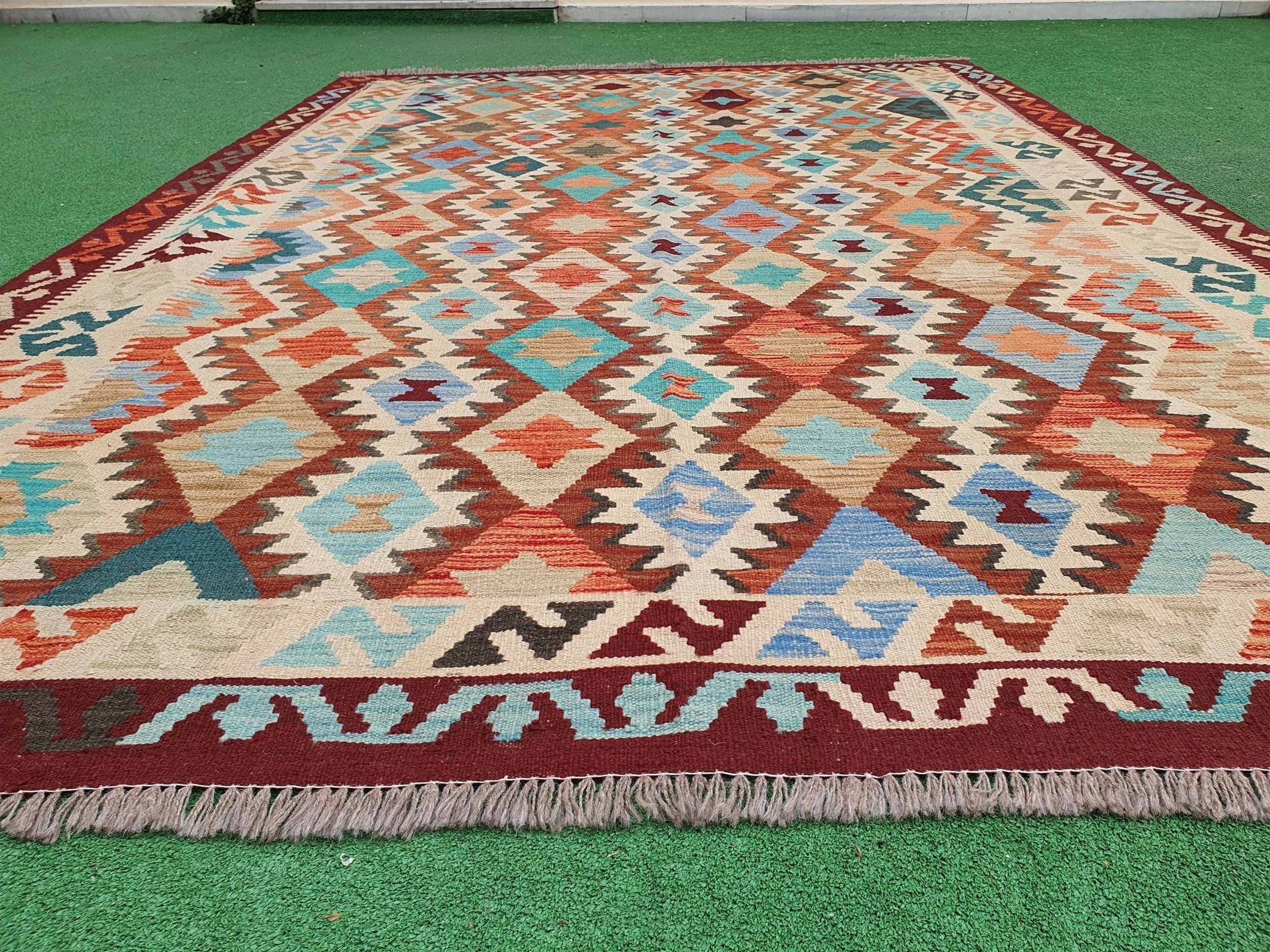vintage Afghan Wool Area Rug — detail texture