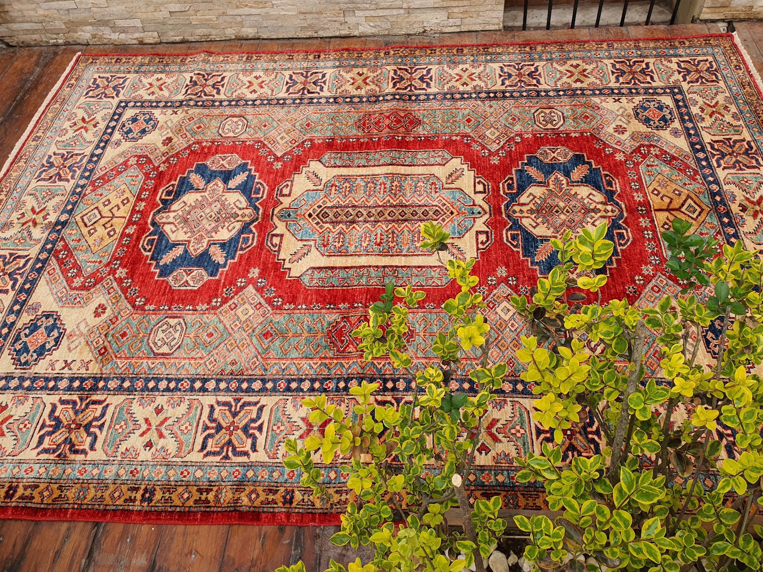 vintage Caucasian Wool Large Area Rug — detail texture